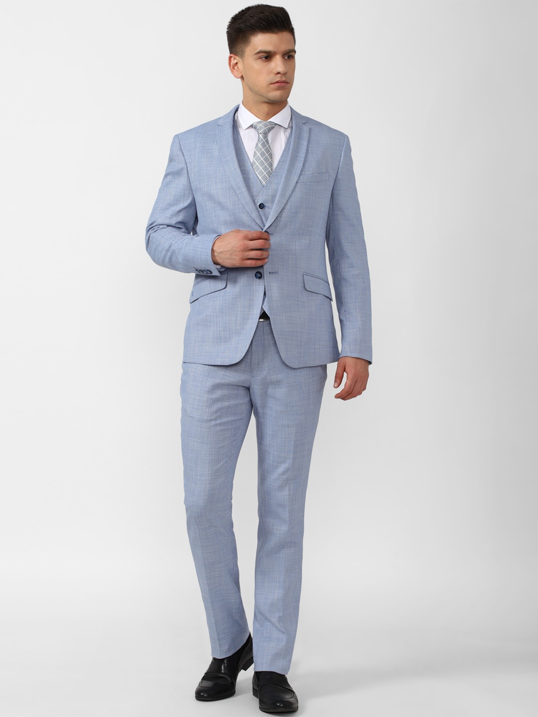 

V Dot Men Blue Checked Single Breasted Slim Fit 3-Piece Suits