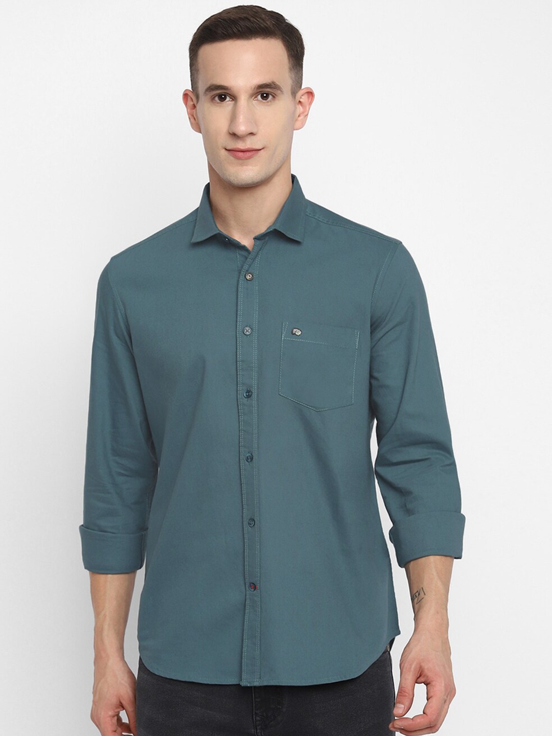 

Red Chief Men Teal Blue Slim Fit Casual Shirt