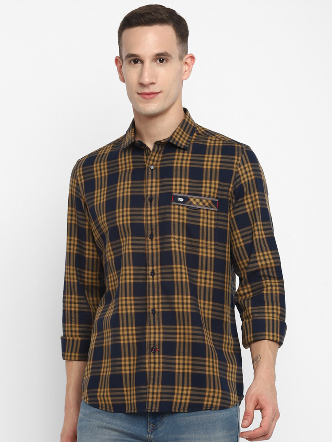 

Red Chief Men Navy Blue Slim Fit Tartan Checks Checked Casual Shirt