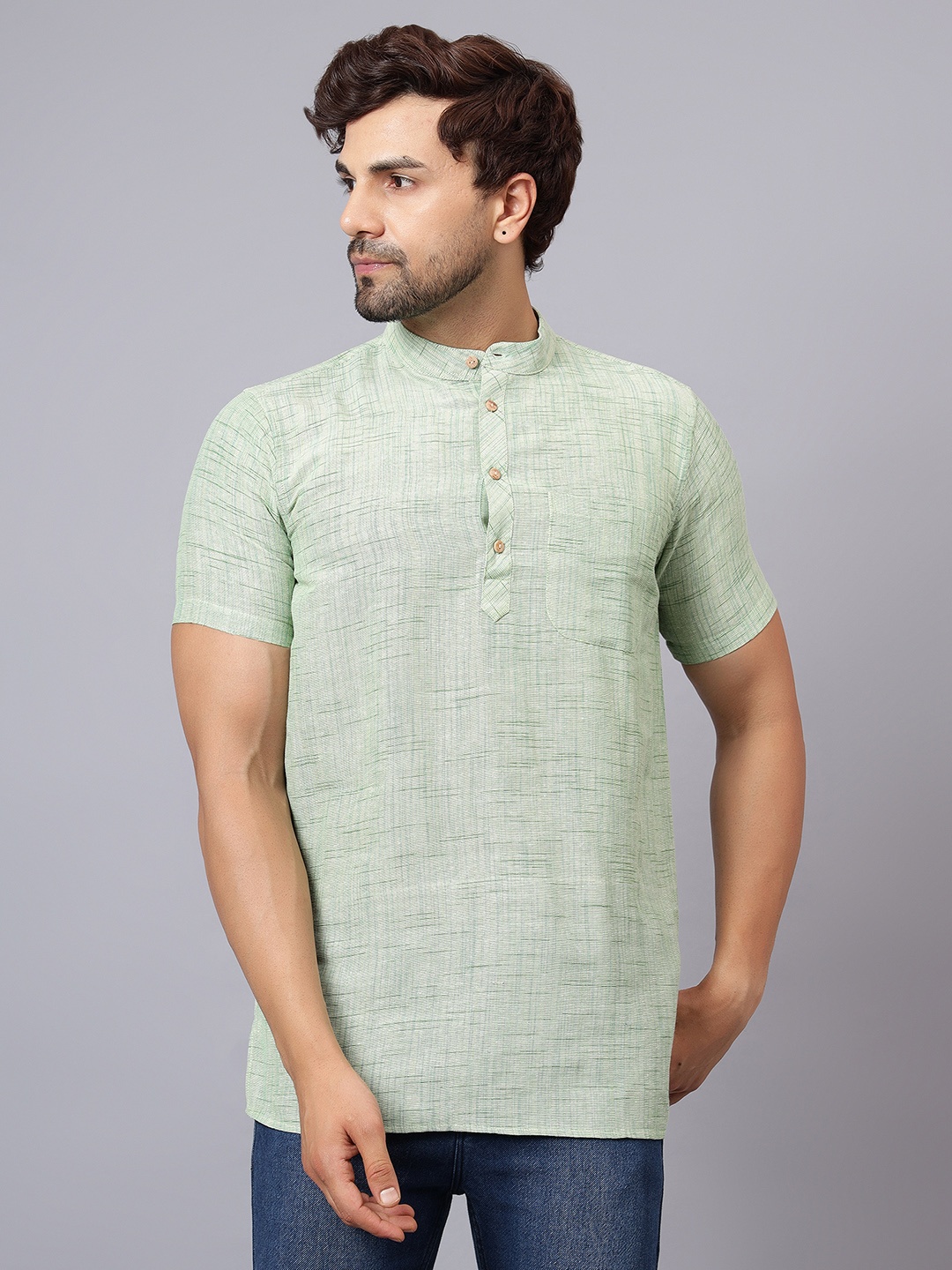 

Latest Chikan Garments Men Green 100% Cotton Straight Kurti