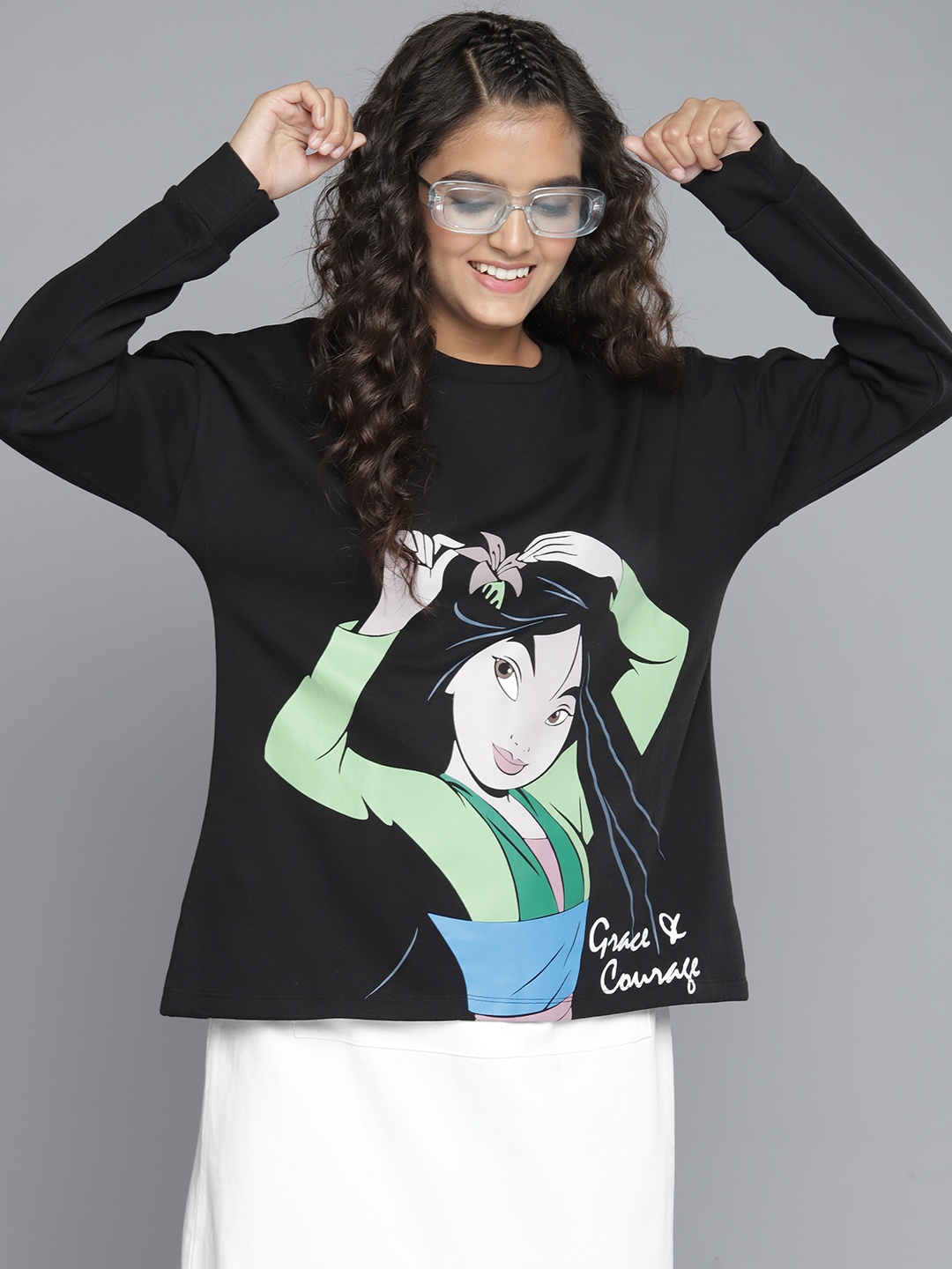 

YK Teen Girls Black & Green Mulan Printed Sweatshirt