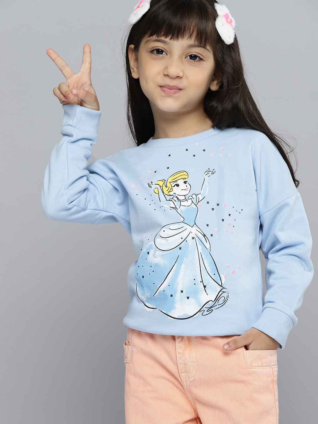 

YK Girls Blue & White Cinderella Printed Sweatshirt