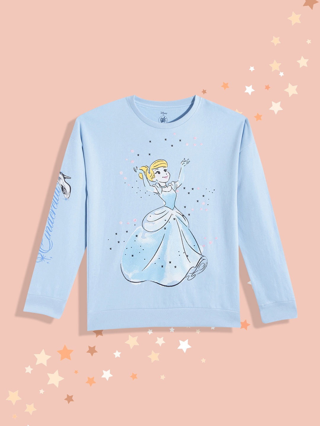 

YK Girls Blue & White Cinderella Printed Sweatshirt