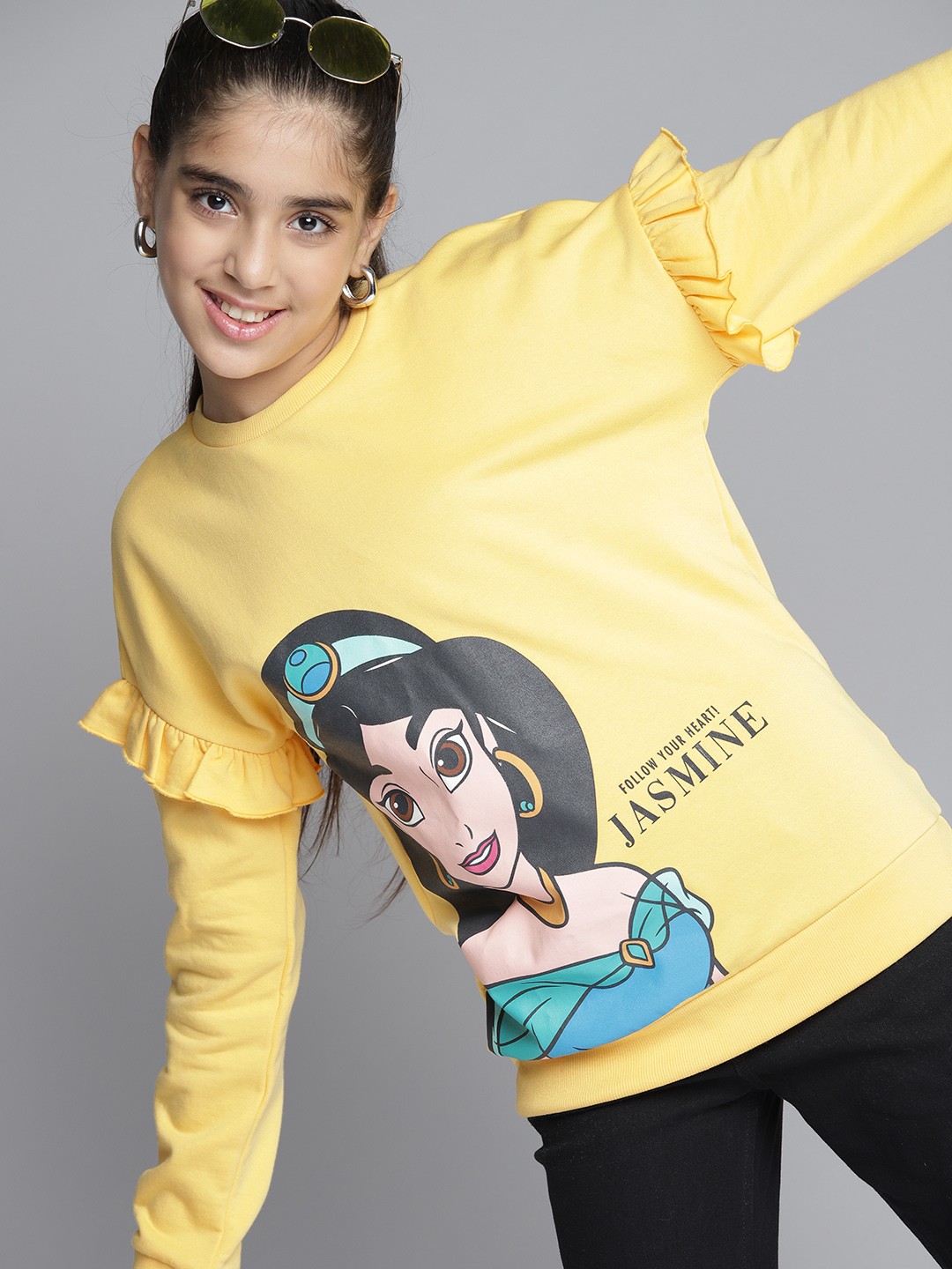 

YK Teen Girls Yellow & Black Jasmine Printed Sweatshirt