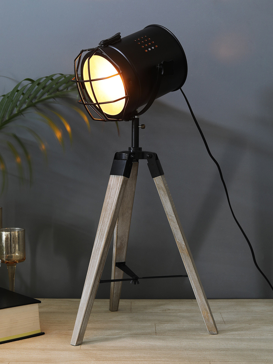

OddCroft Black & Brown Solid Round Table Floor Tripod Lamp