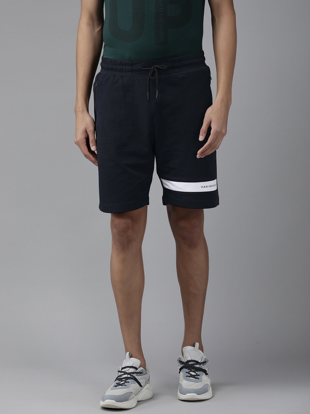 

Van Heusen Flex Men Navy Blue Solid Low-Rise Sports Shorts