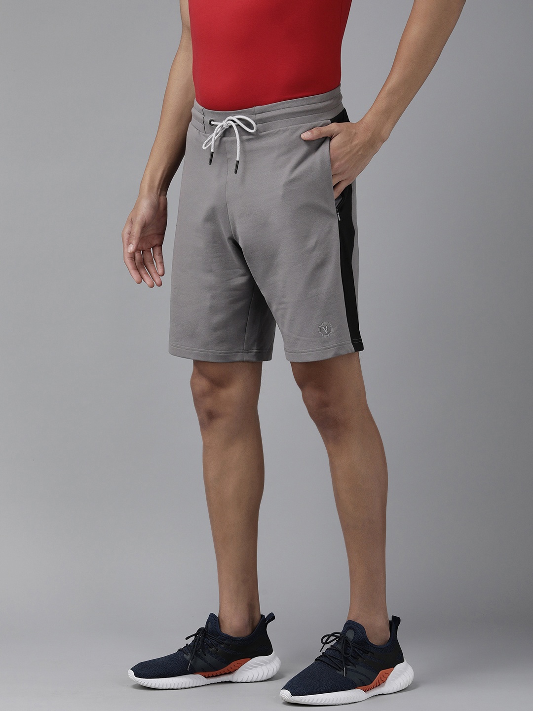 

Van Heusen Men Grey Solid Low-Rise Sports Shorts With Side Stripes