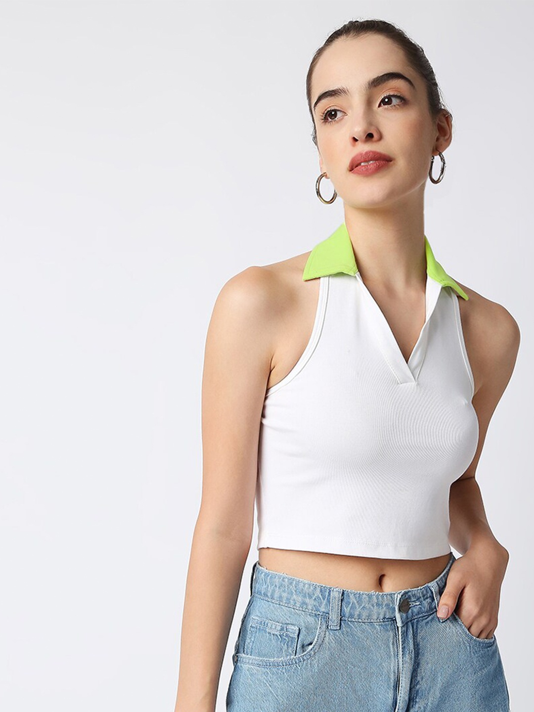 

Disrupt White Solid Crop Top