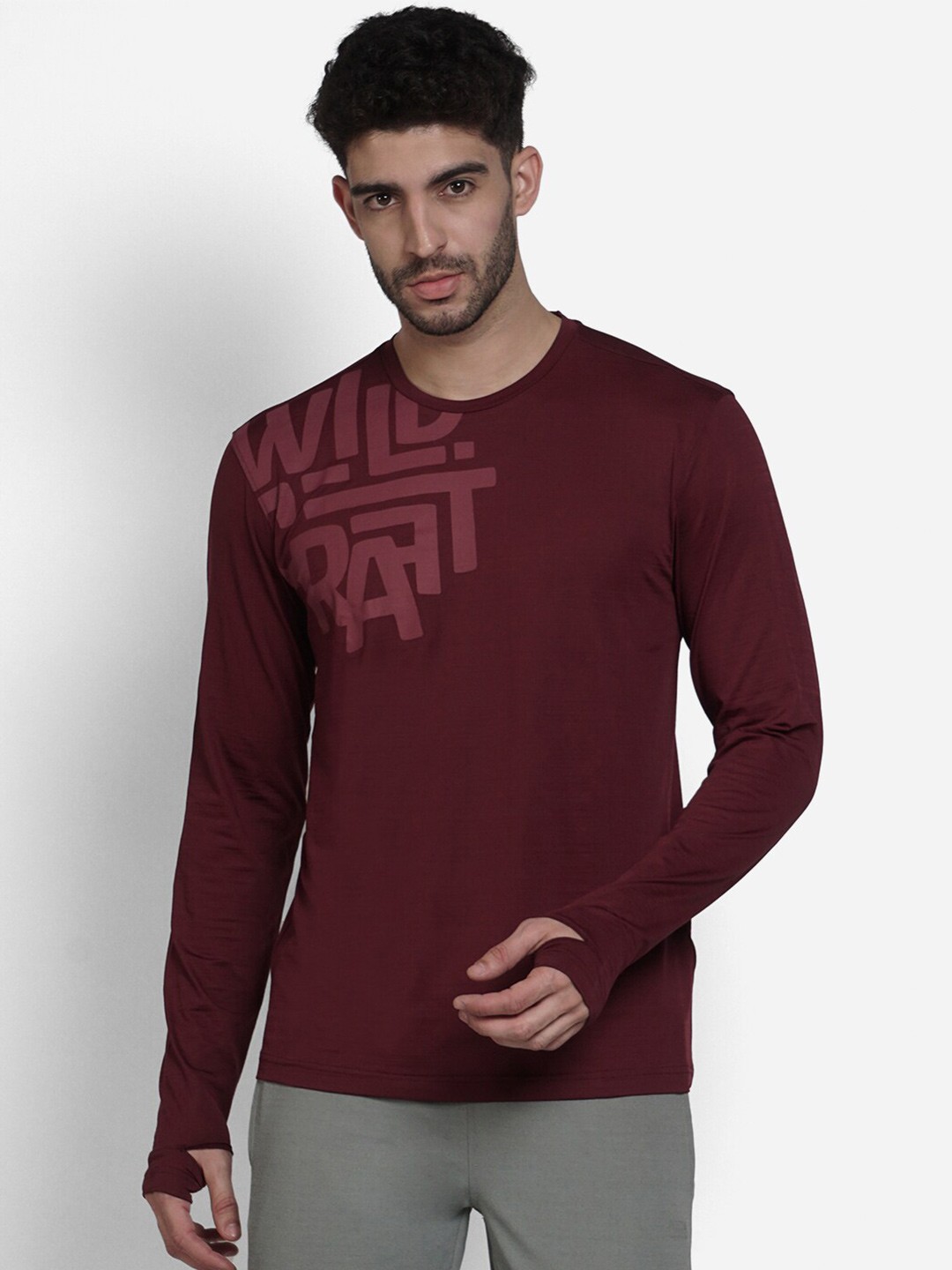 

Wildcraft Men Maroon Typography T-shirt