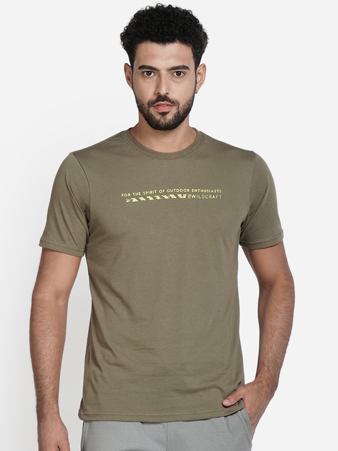 

Wildcraft Men Olive Green Typography Printed Cotton T-shirt