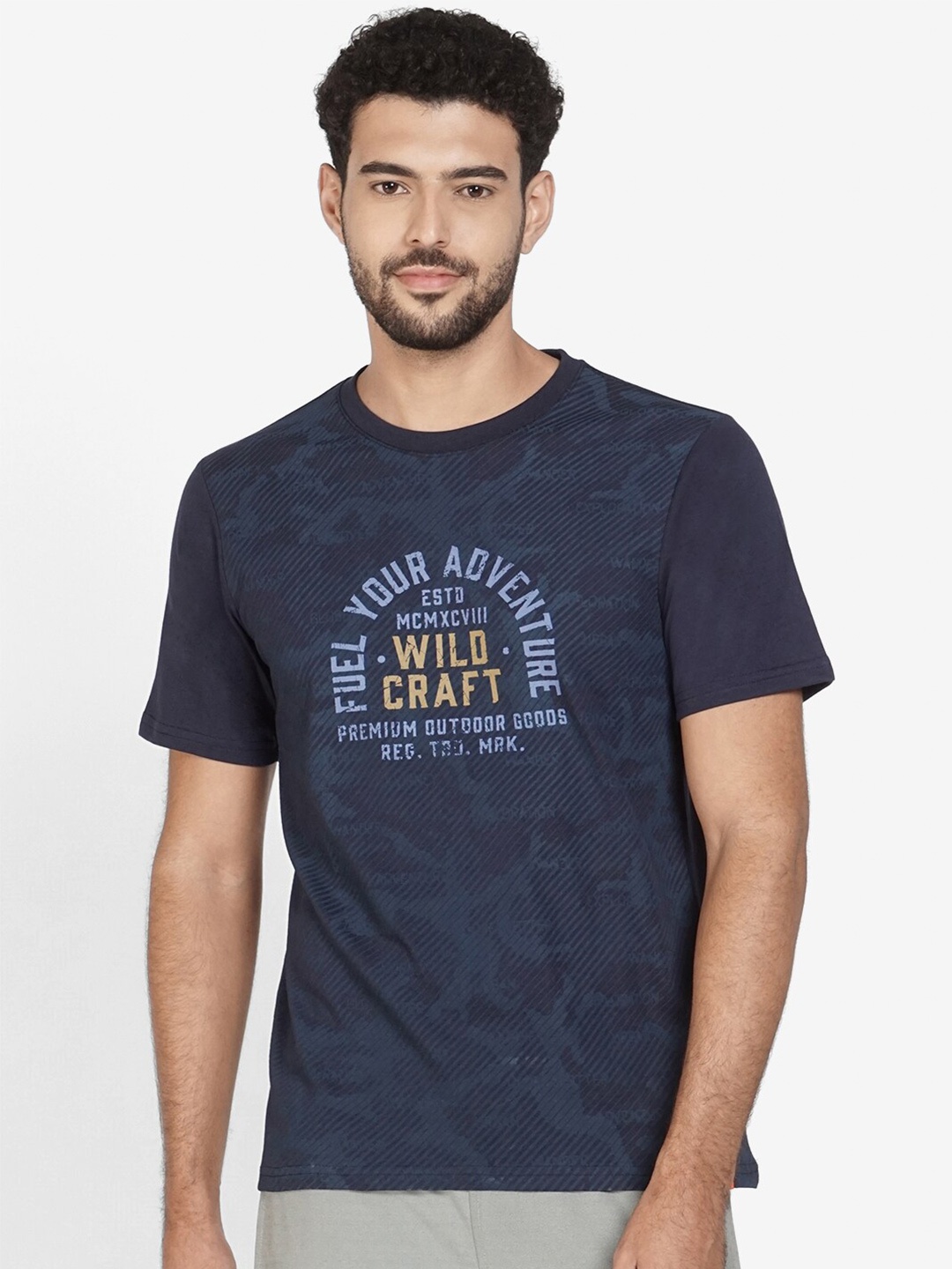 

Wildcraft Men Navy Blue Typography Printed Applique T-shirt