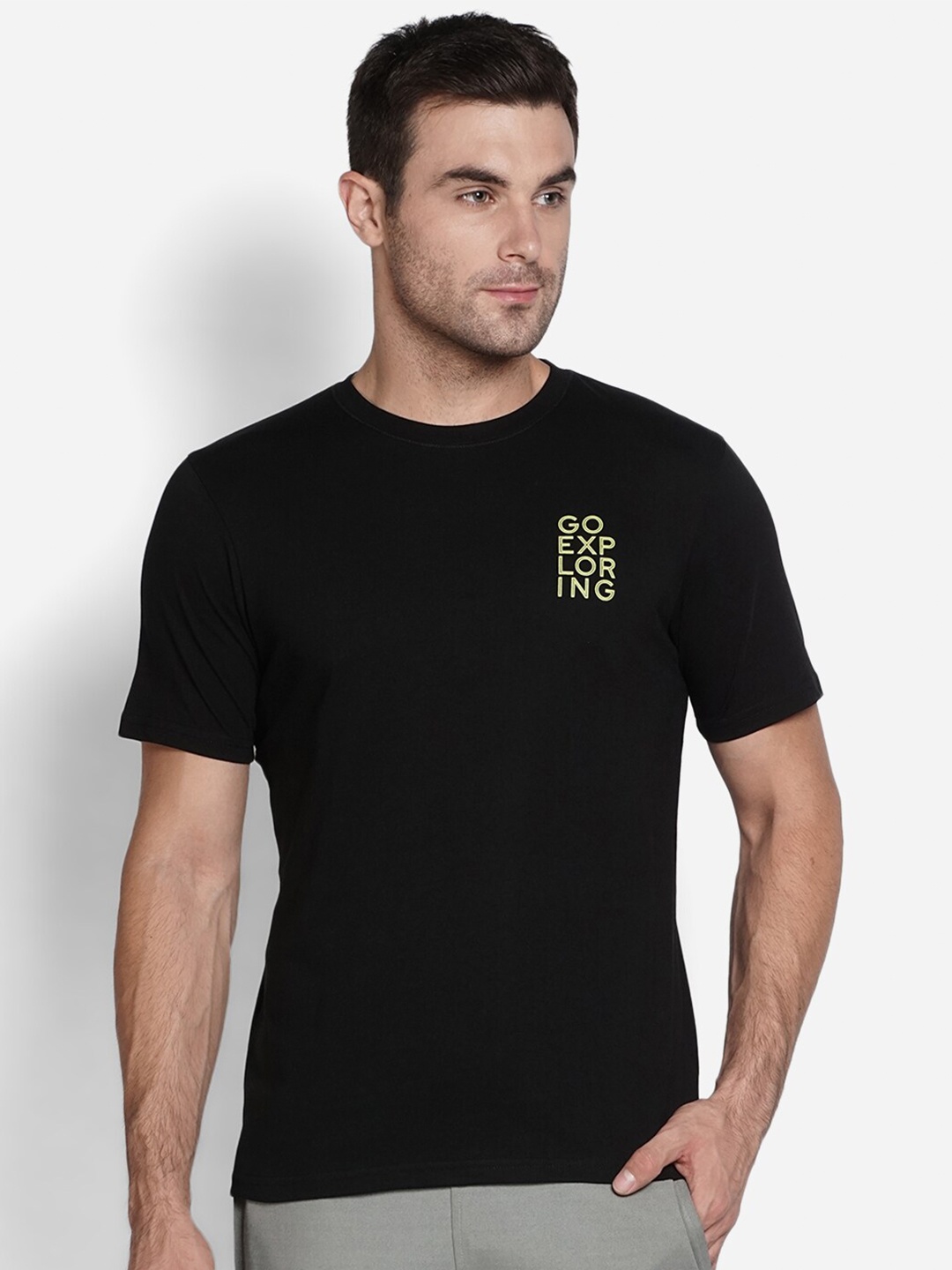 

Wildcraft Men Black & Yellow Typography Printed Pure Cotton T-shirt