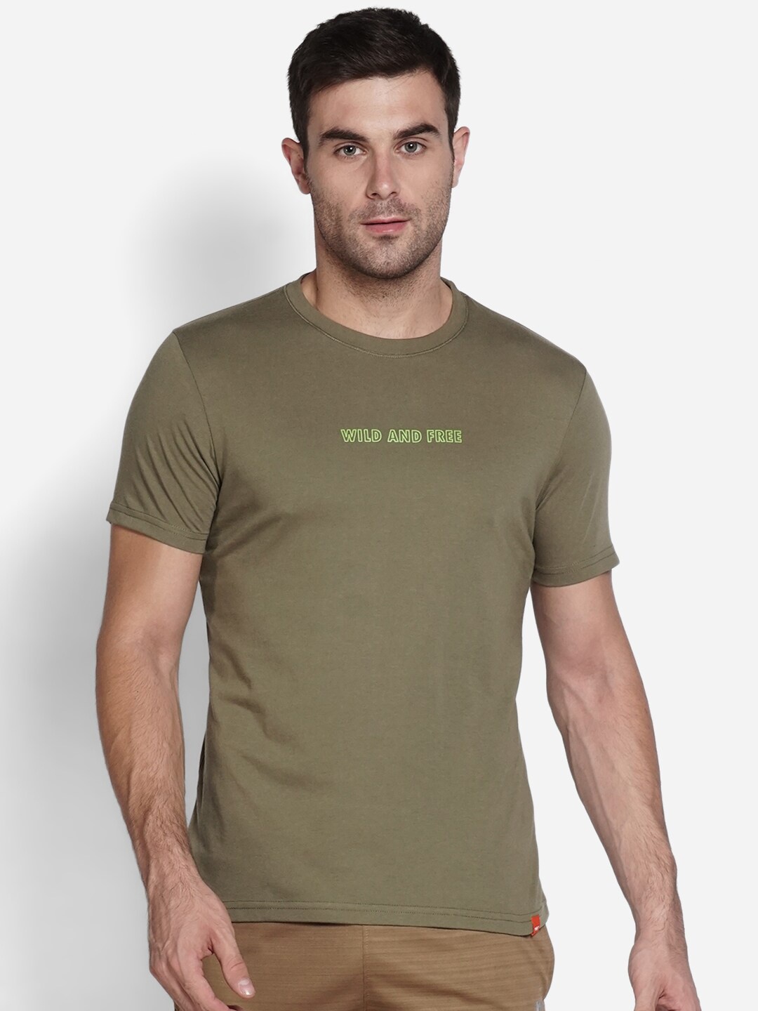 

Wildcraft Men Olive Green Typography Printed T-shirt