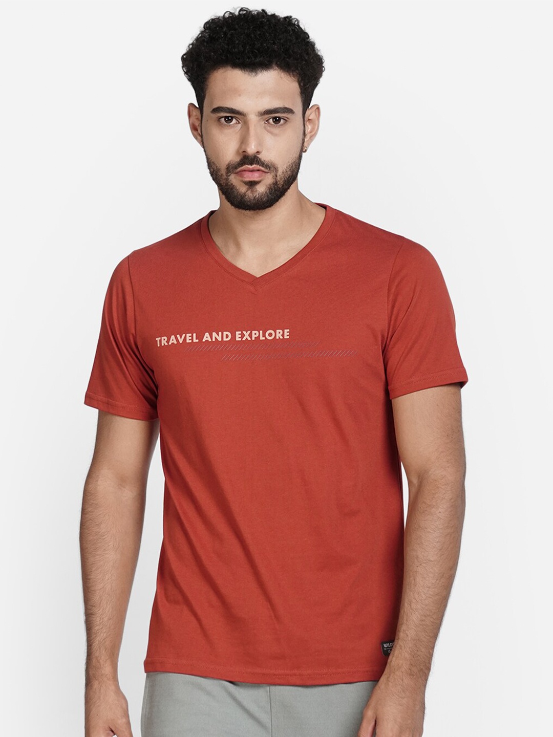 

Wildcraft Men Red Typography Printed V-Neck T-shirt