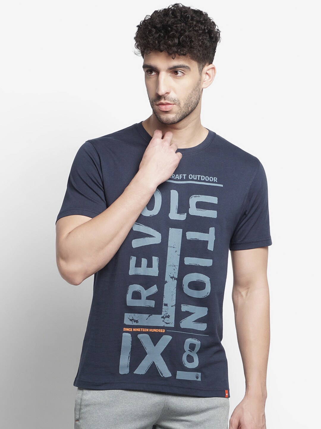 

Wildcraft Men Navy Blue Typography Printed Raw Edge T-shirt