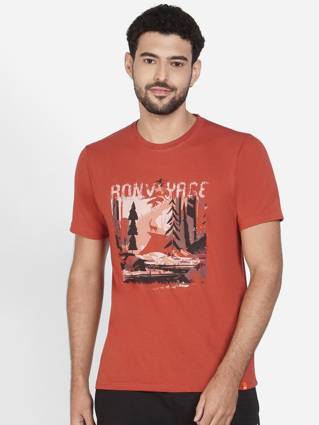 

Wildcraft Men Red Printed Applique T-shirt