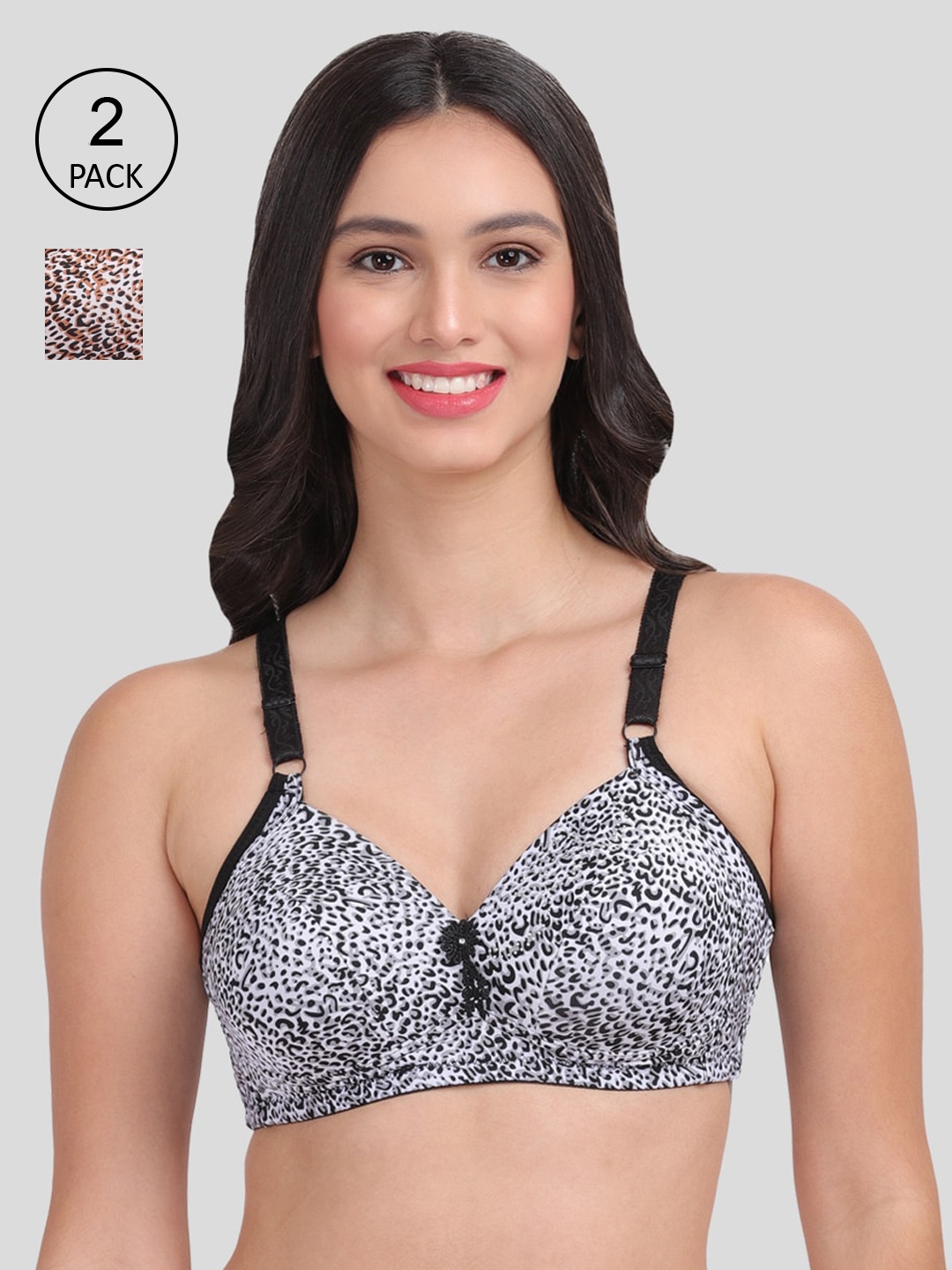 

Amour Secret Grey & Brown Pack of 2 Animal Bra Lightly Padded