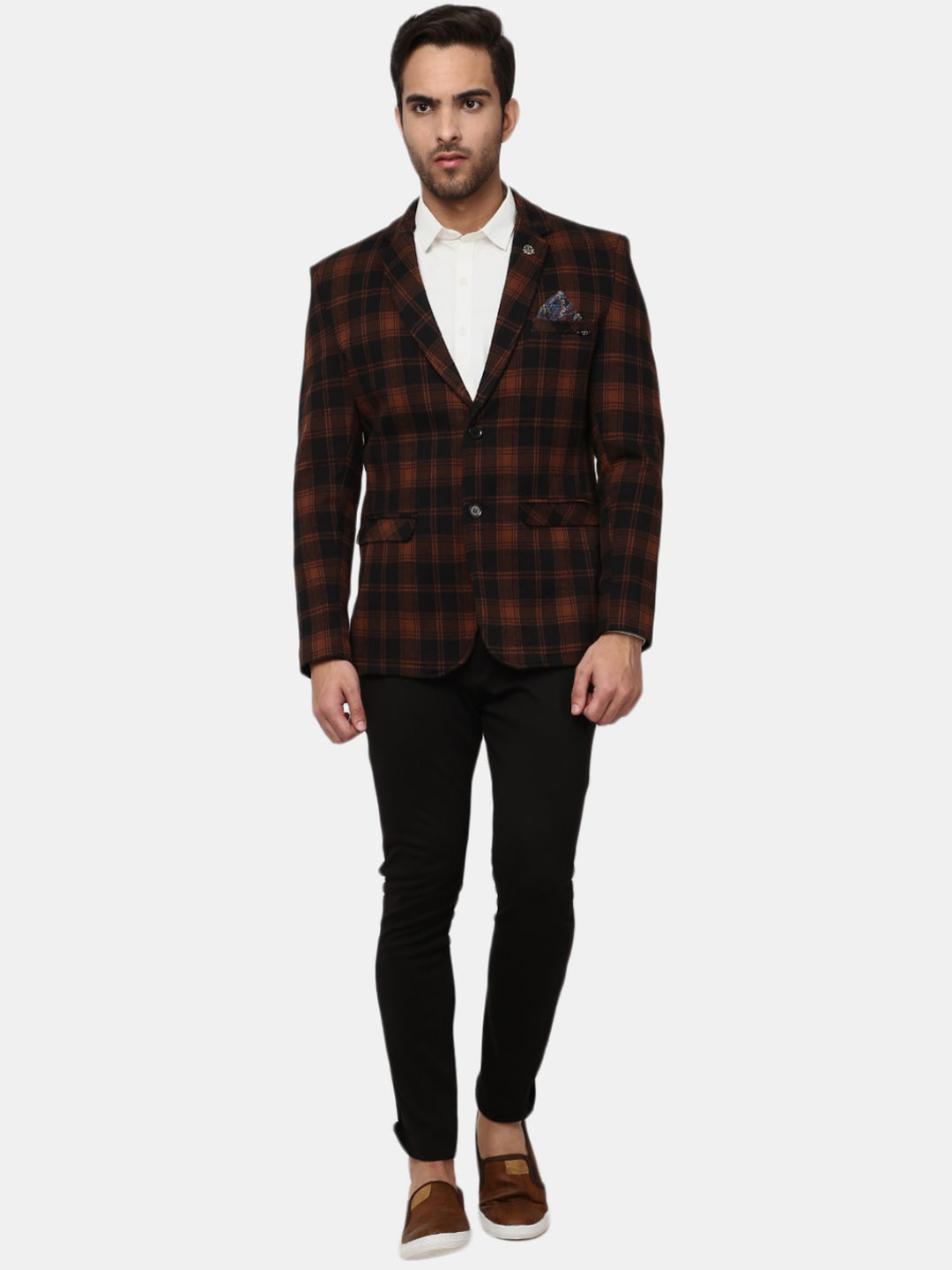 

V-Mart Men Brown & Black Checked Single Breasted Notched Lapel Casual Blazer