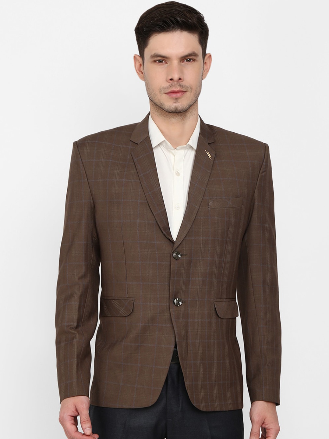 

V-Mart Men Brown Checked Single Breasted Notched Lapel Formal Blazer