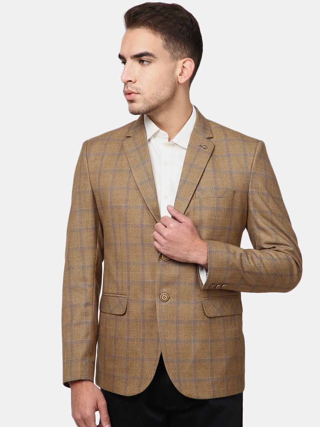 

V-Mart Men Khaki Checked Single-Breasted Blazer