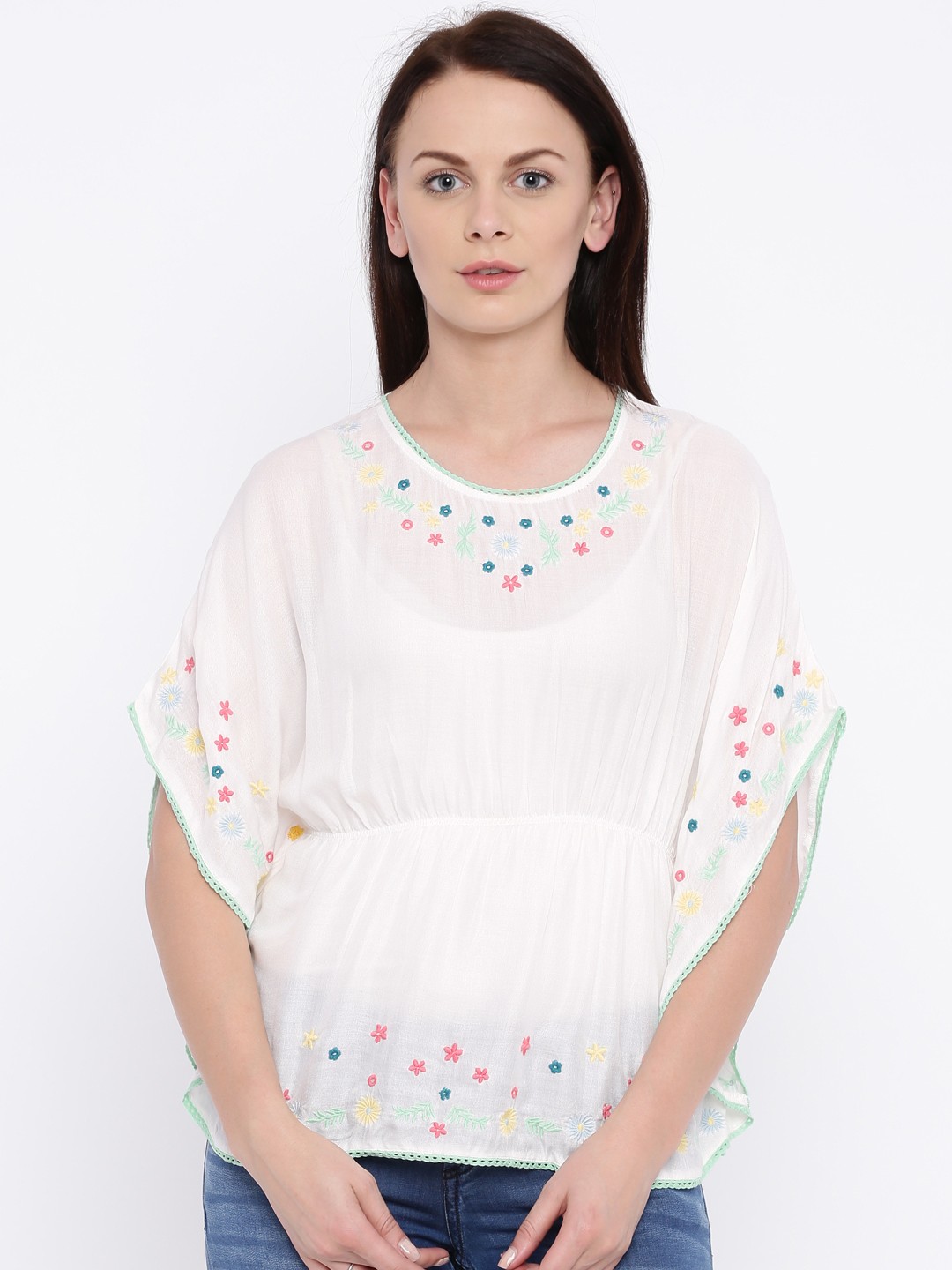 

Pepe Jeans White Embroidered Semi-Sheer Kaftan Top