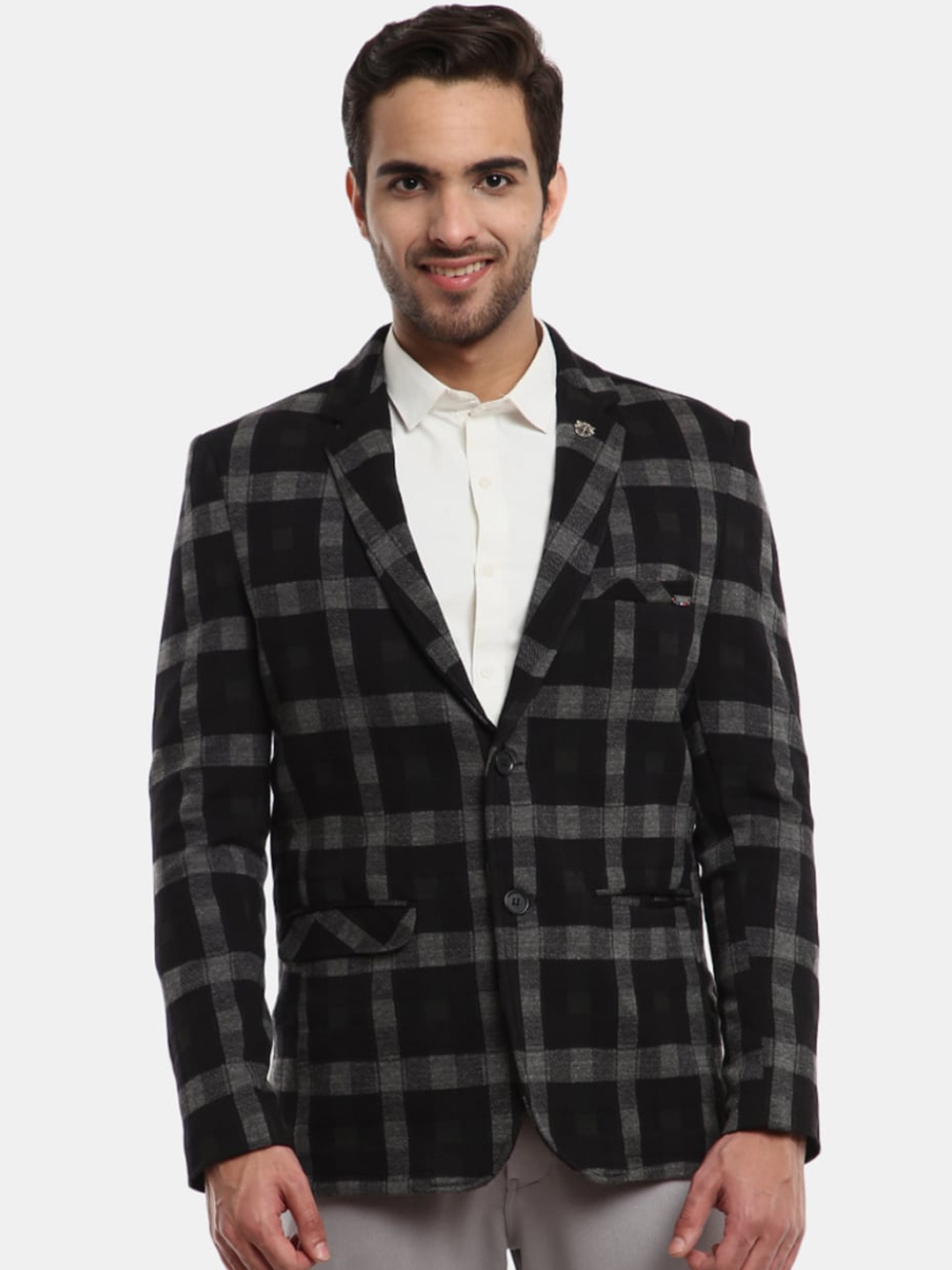 

V-Mart Men Black Checked Single-Breasted Blazers