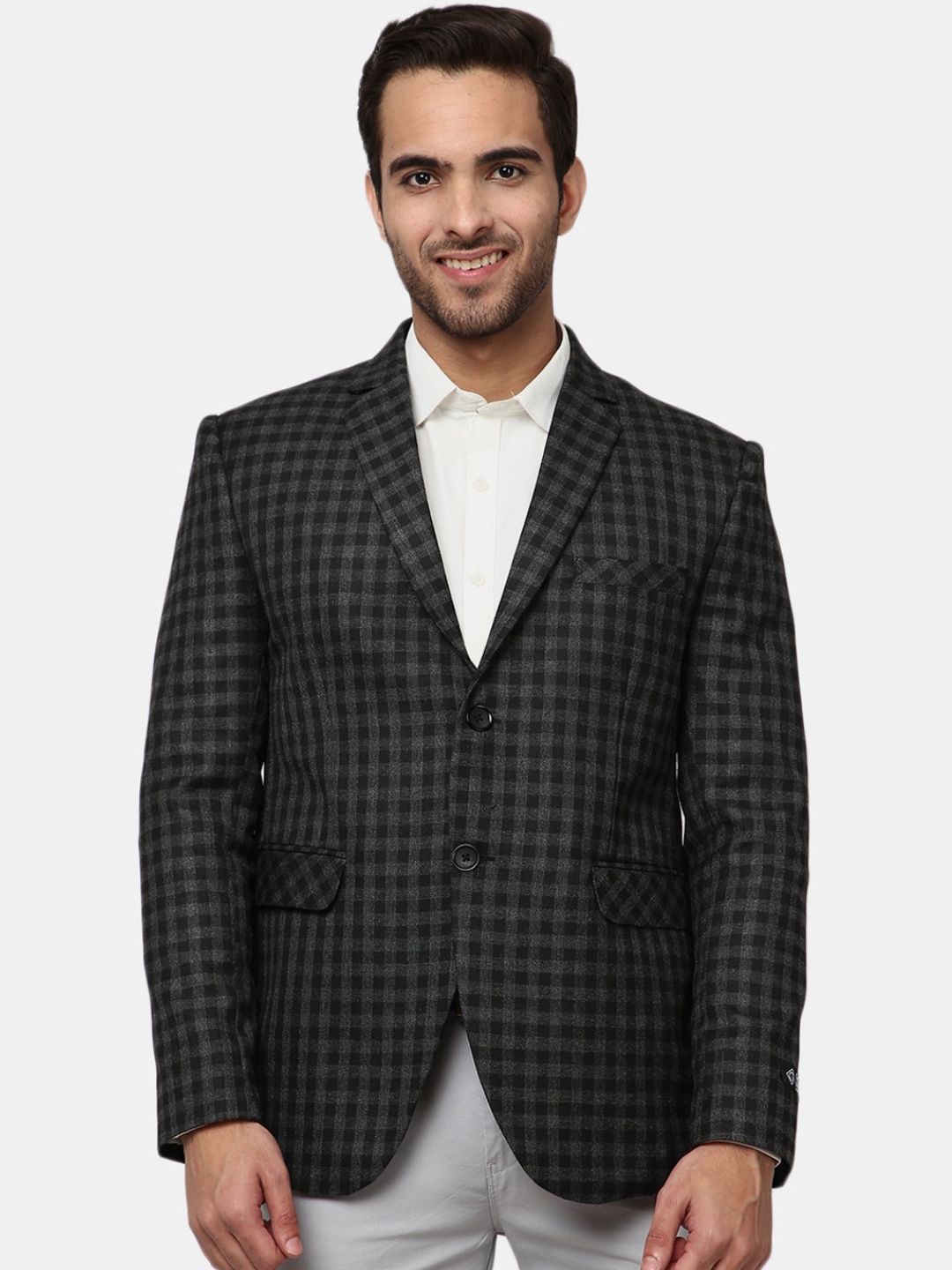 

V-Mart Men Black Checked Single-Breasted Notched Lapel Casual Blazers