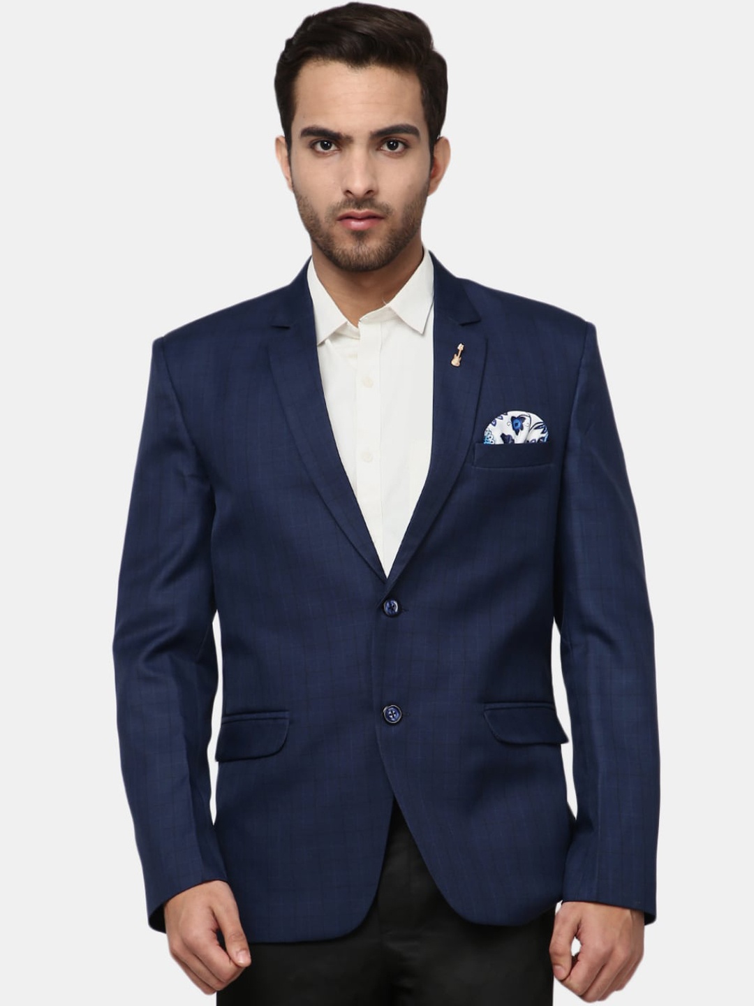 

V-Mart Men Navy Blue Checked Single Breasted Blazers