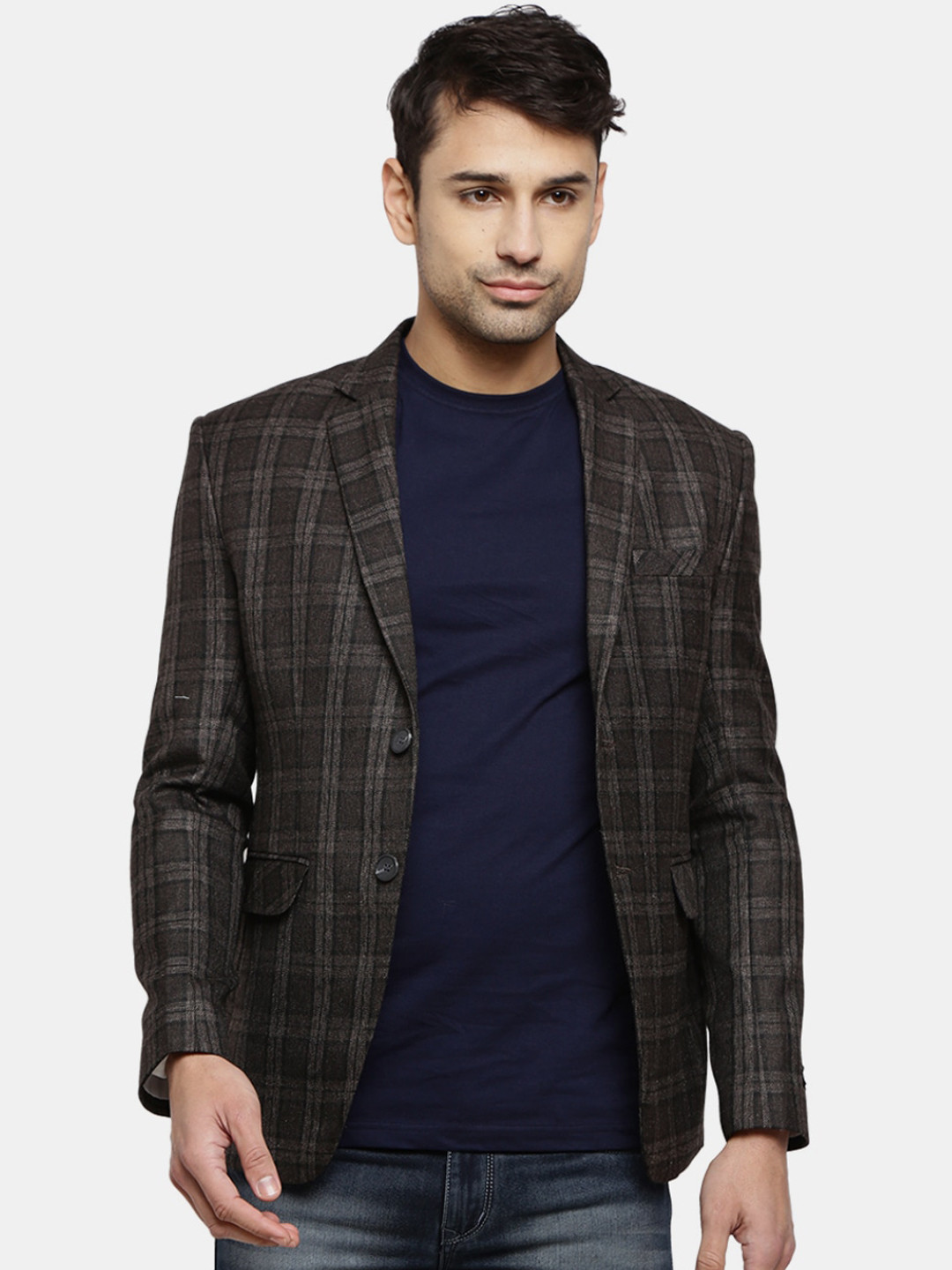 

V-Mart Men Grey Checked Single Breasted Casual Blazer