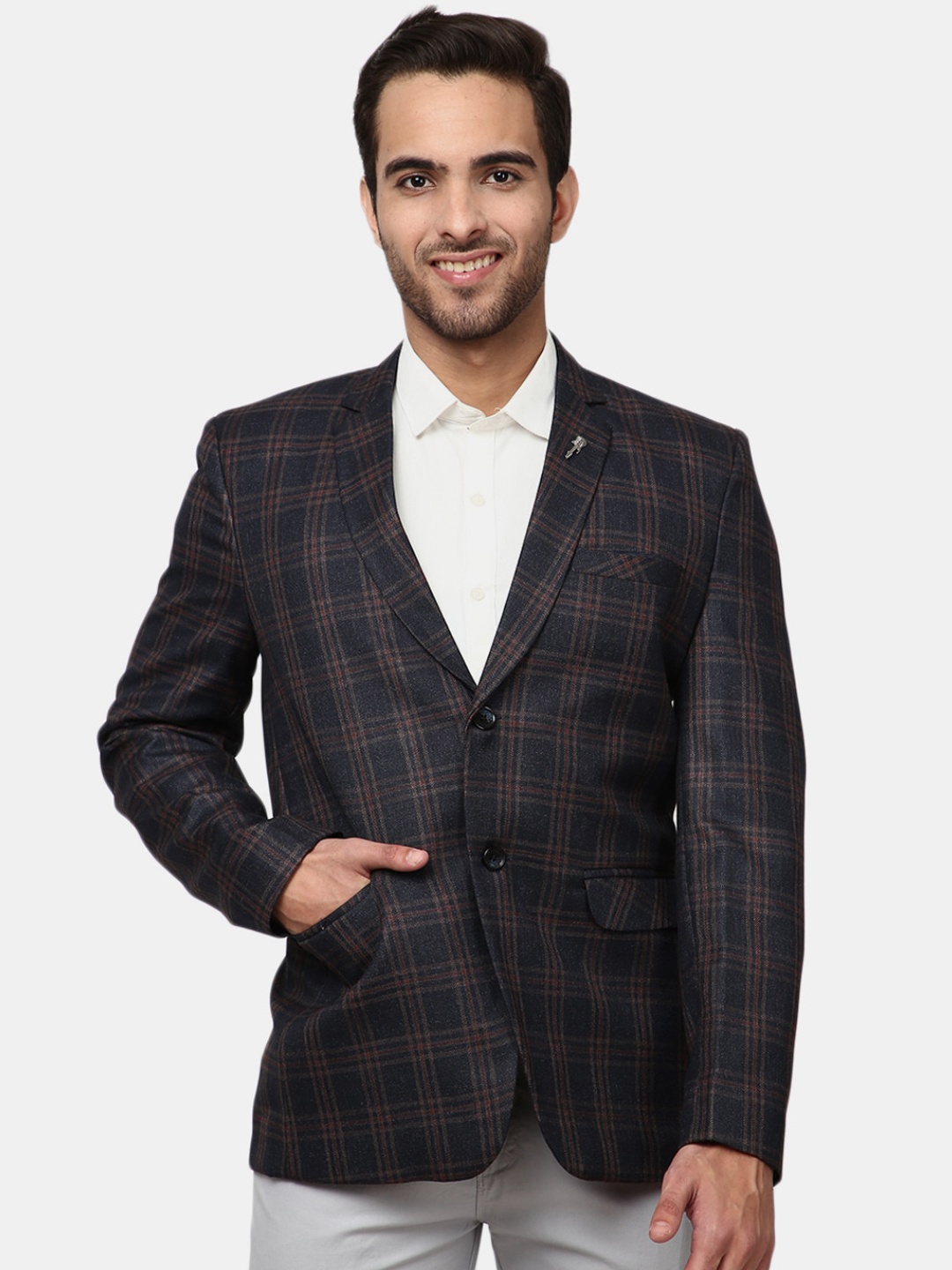 

V-Mart Men Navy Blue Checked Single Breasted Casual Blazer