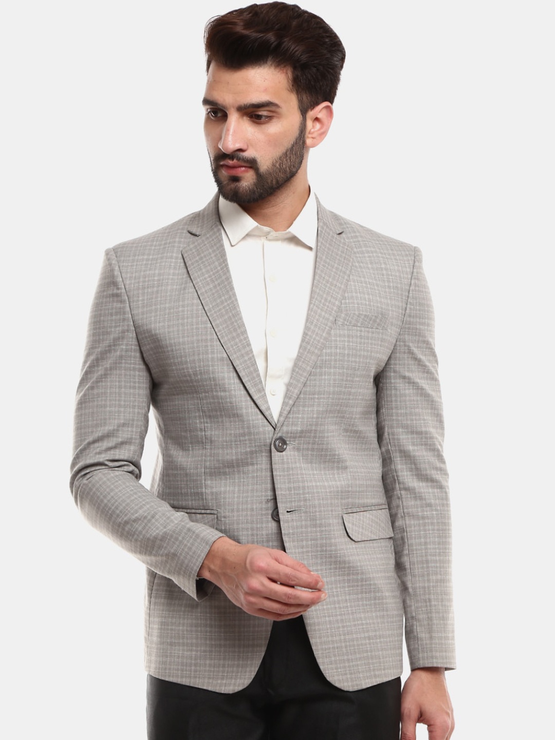 

V-Mart Men Grey Checked Single Breasted Formal Blazer