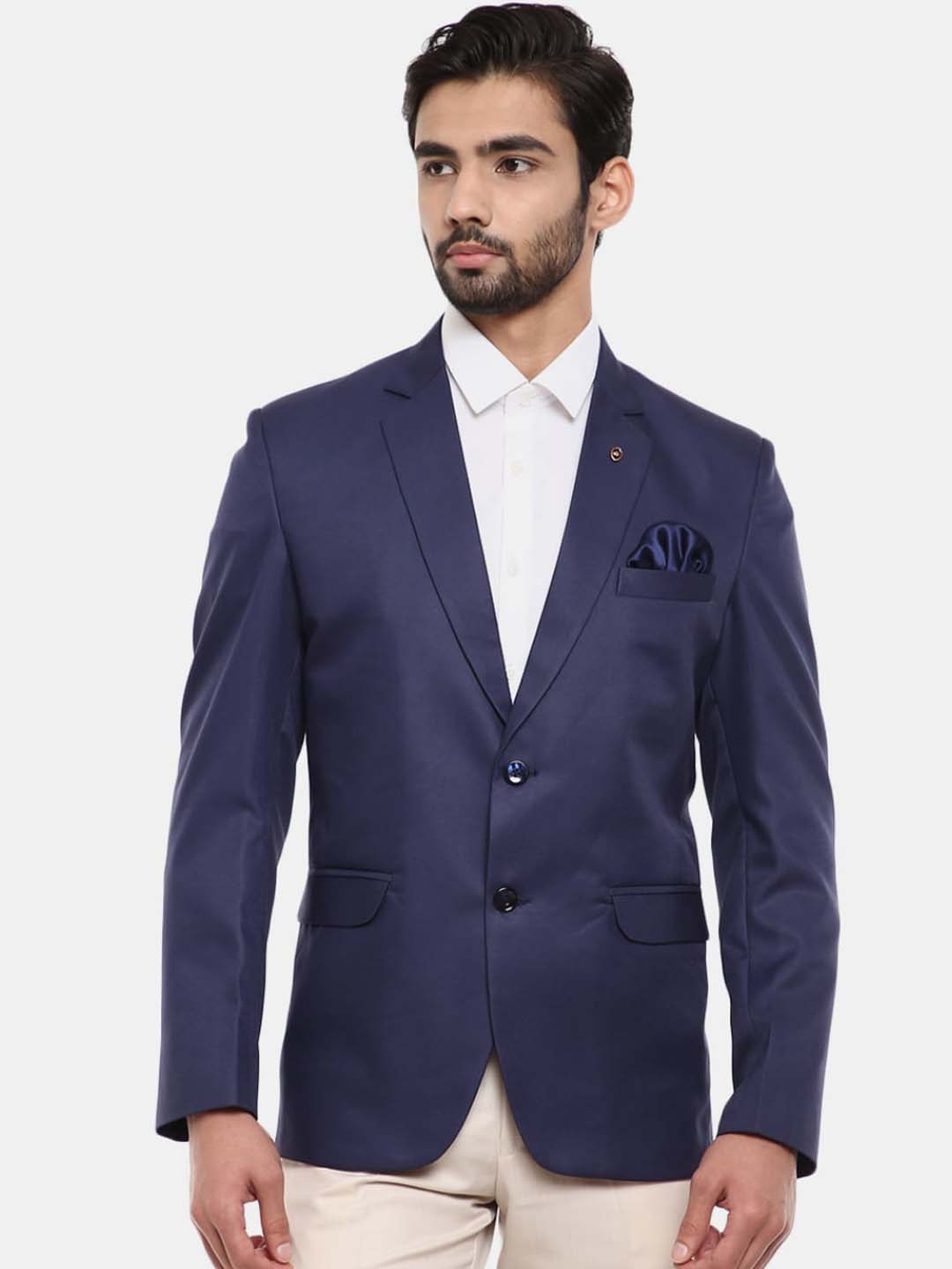 

V-Mart Men Navy Blue Solid Single Breasted Blazers