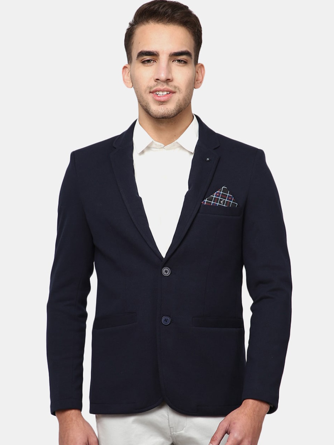 

V-Mart Men Navy Blue Solid Single Breasted Casual Blazer