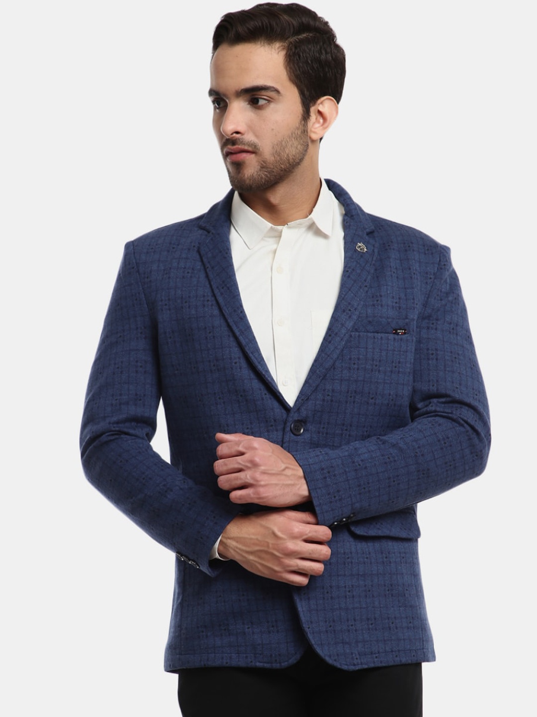 

V-Mart Men Navy Blue Checked Single-Breasted Casual Blazer