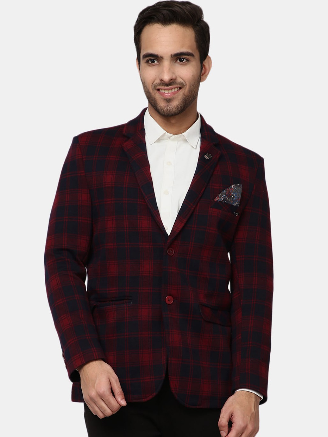 

V-Mart Men Red Checked Single-Breasted Blazers