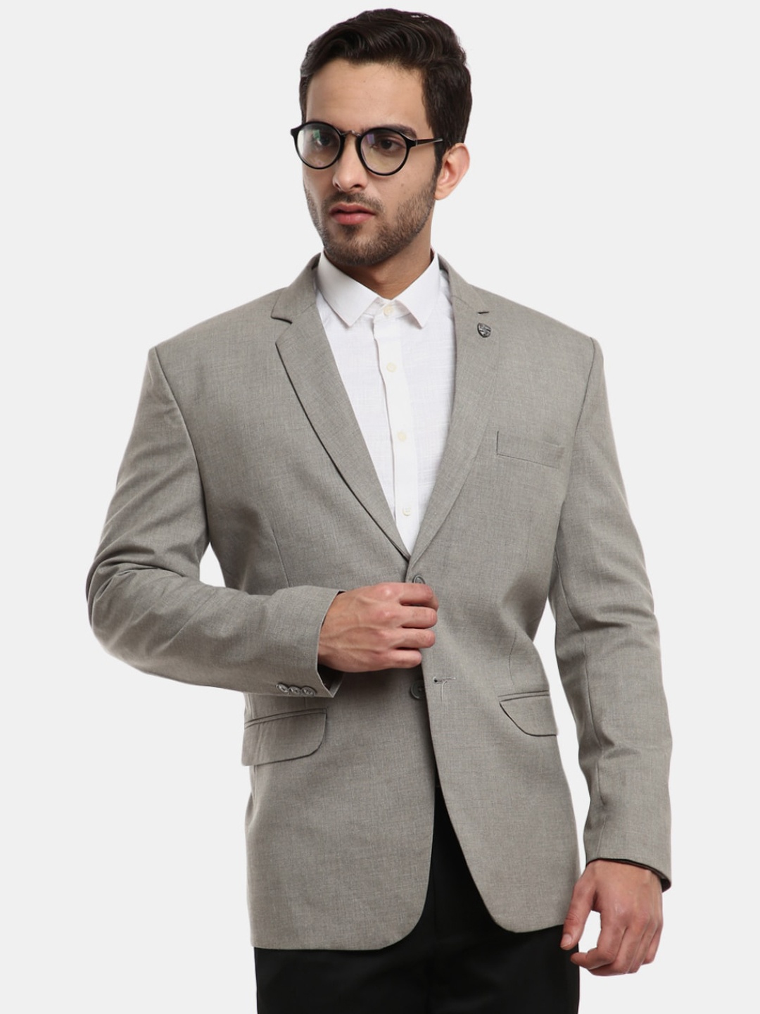 

V-Mart Men Grey Solid Checked Single Breasted Formal Blazer