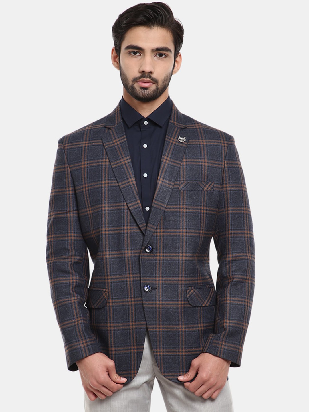 

V-Mart Men Blue Checked Single Breasted Blazers