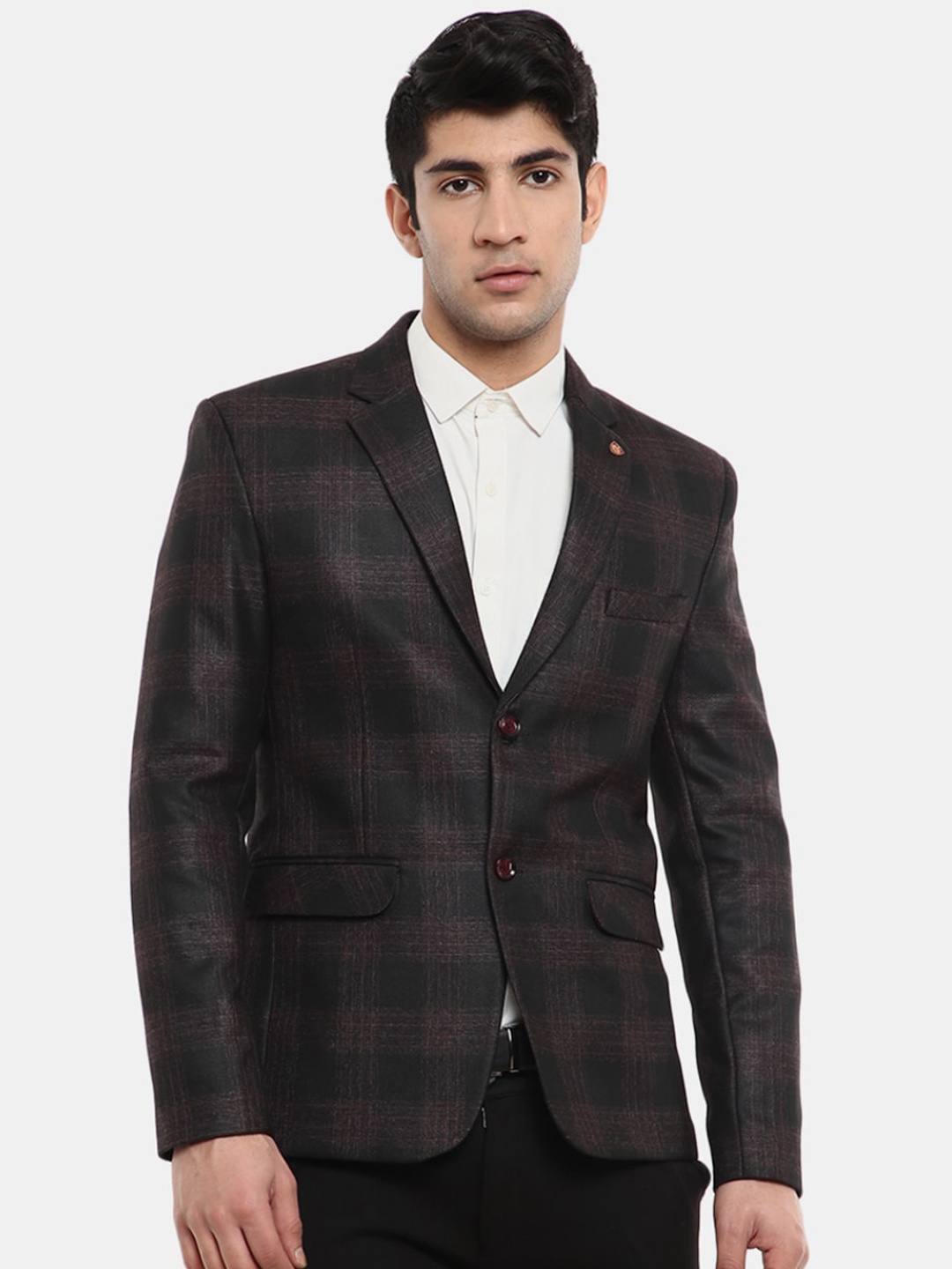 

V-Mart Men Maroon Checked Single-Breasted Blazers