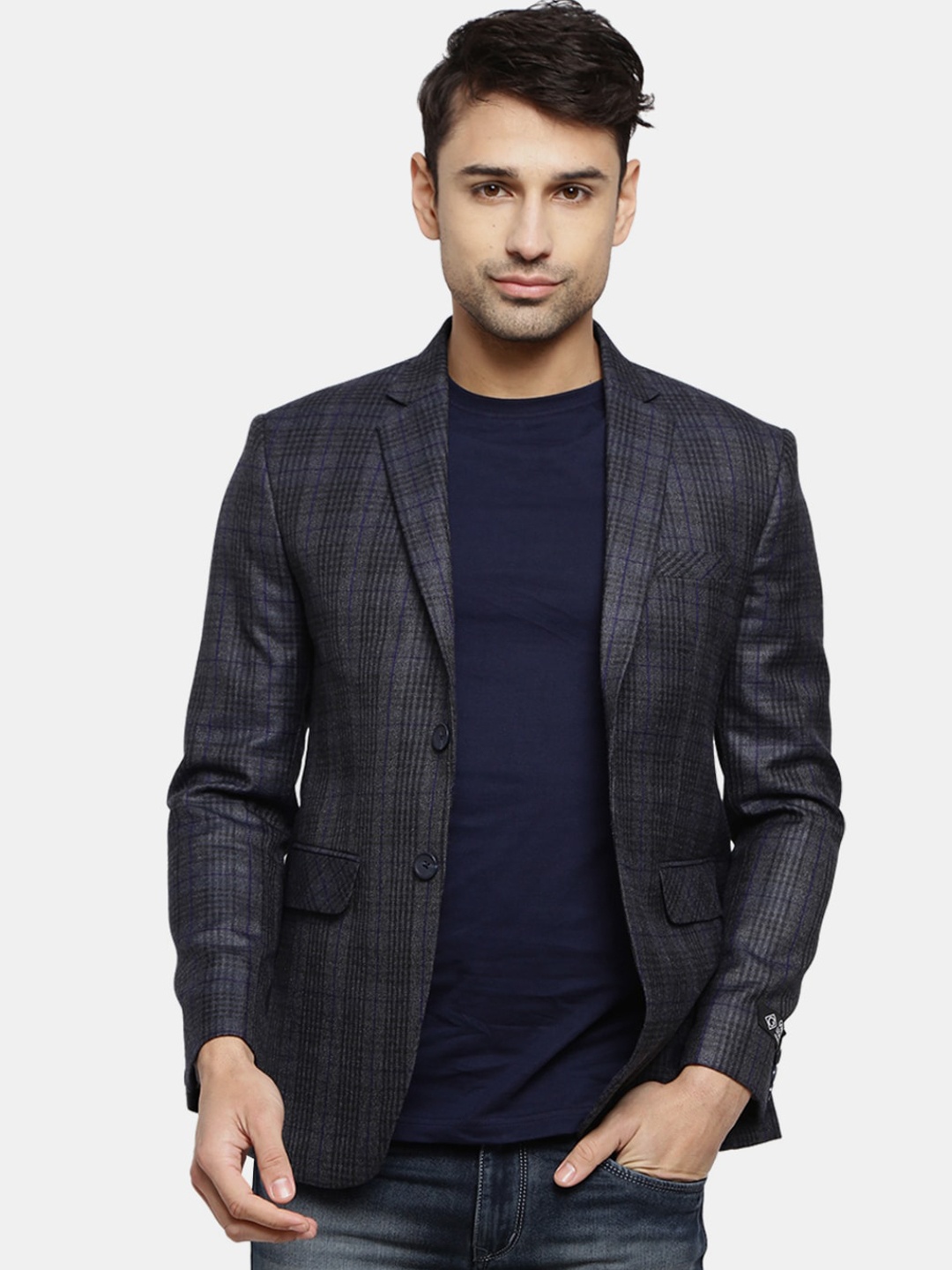 

V-Mart Men Blue Checked Single Breasted Casual Blazer