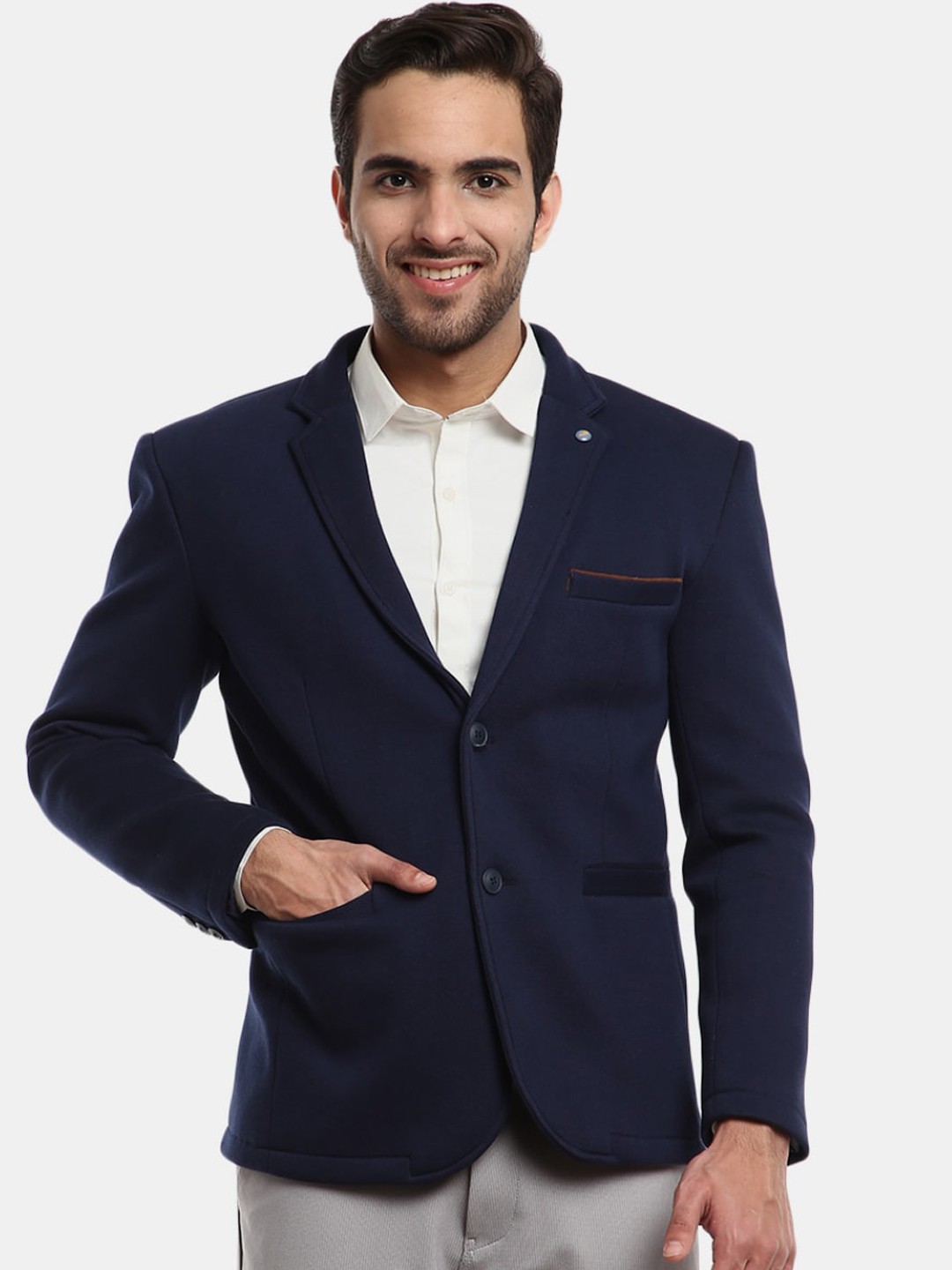 

V-Mart Men Navy Blue Solid Single-breasted Blazers