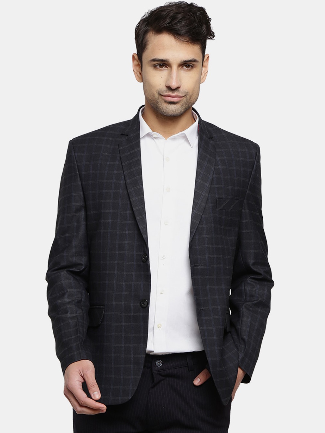 

V-Mart Men Navy-Blue Checked Single-Breasted Blazers