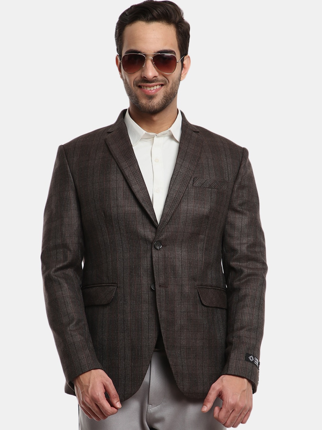 

V-Mart Men Brown Checked Single-Breasted Casual Blazers