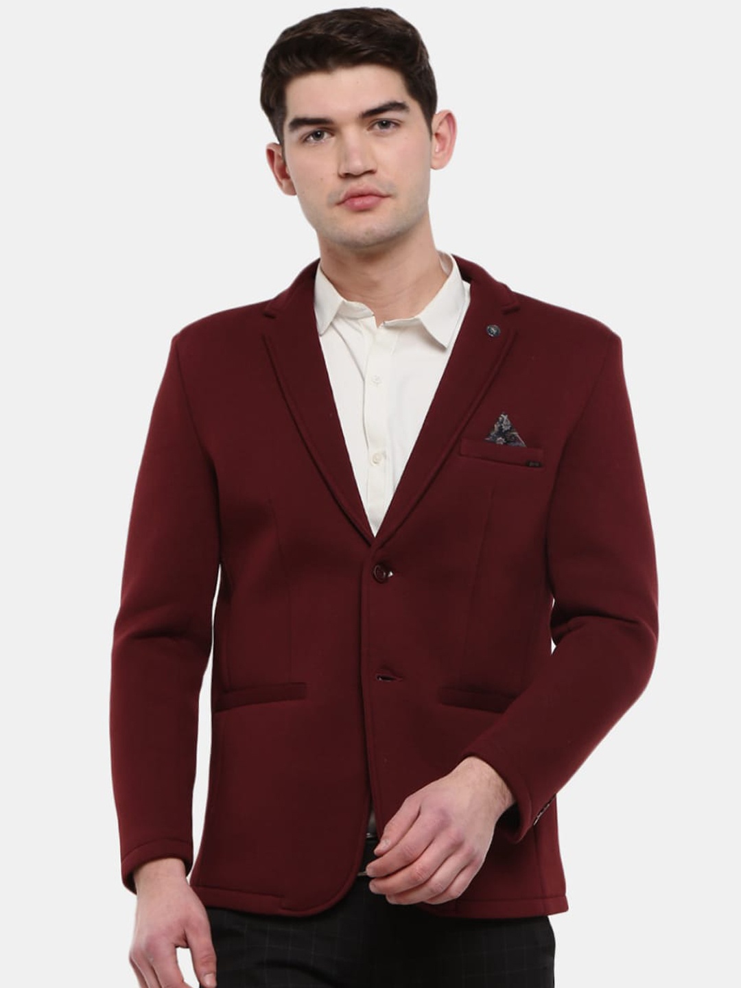 

V-Mart Men Maroon Solid Single Breasted Formal Blazer