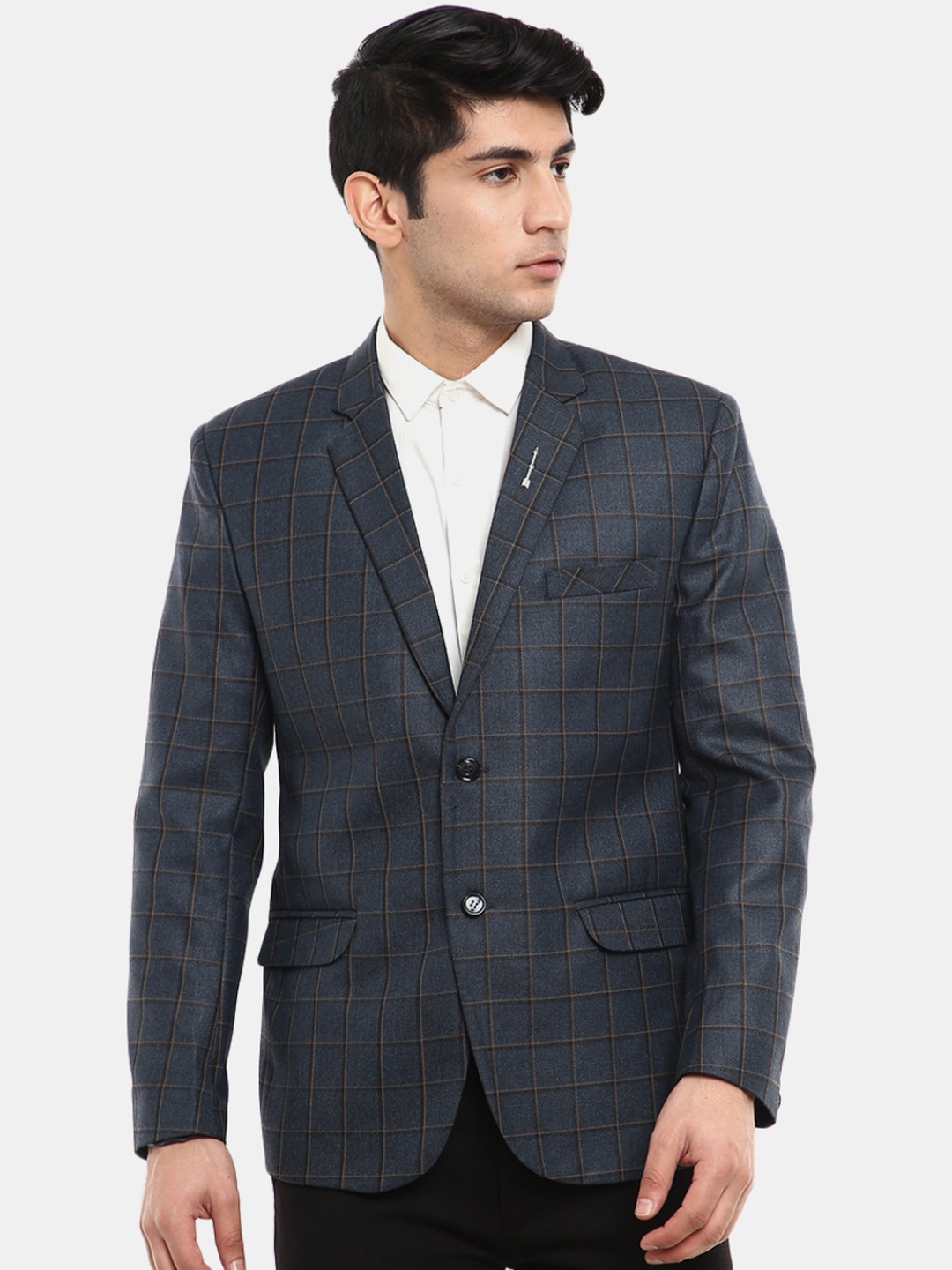 

V-Mart Men Navy Blue Checked Single Breasted Notched Lapel Casual Blazers