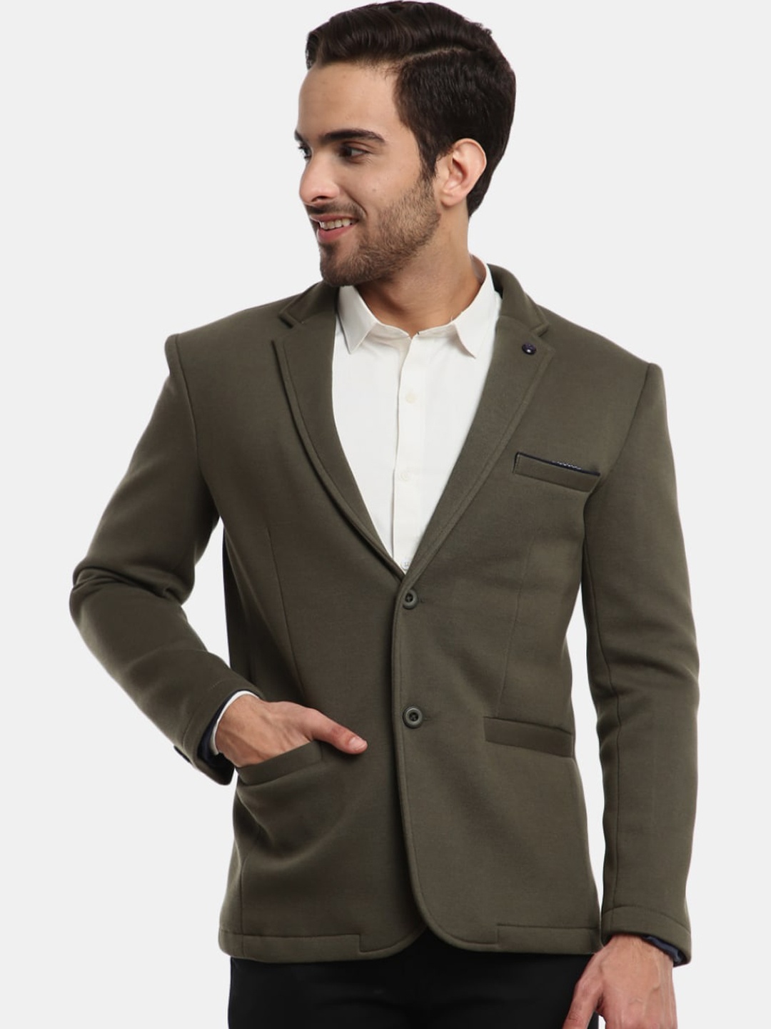 

V-Mart Men Olive Solid Single-Breasted Casual Blazers