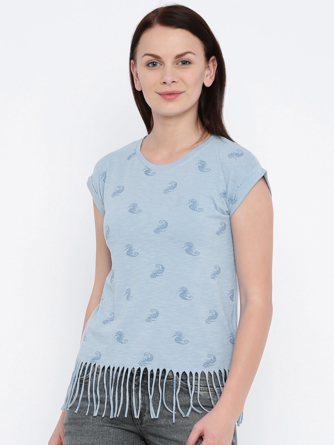 

Pepe Jeans Blue Printed Pure Cotton Top