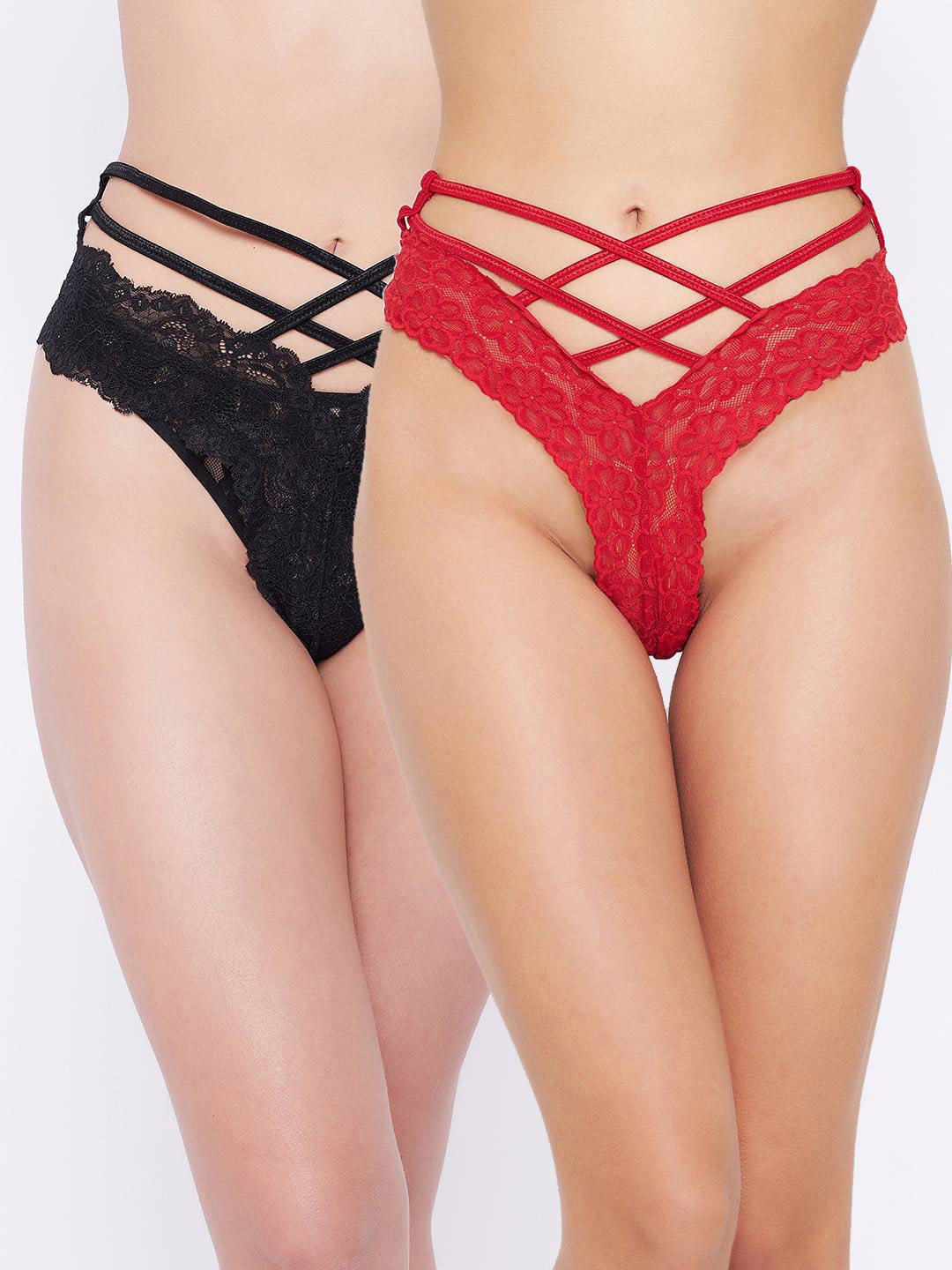 

SECRETS BY ZEROKAATA Pack of 3 Women Assorted Self Design Lace Thong Briefs