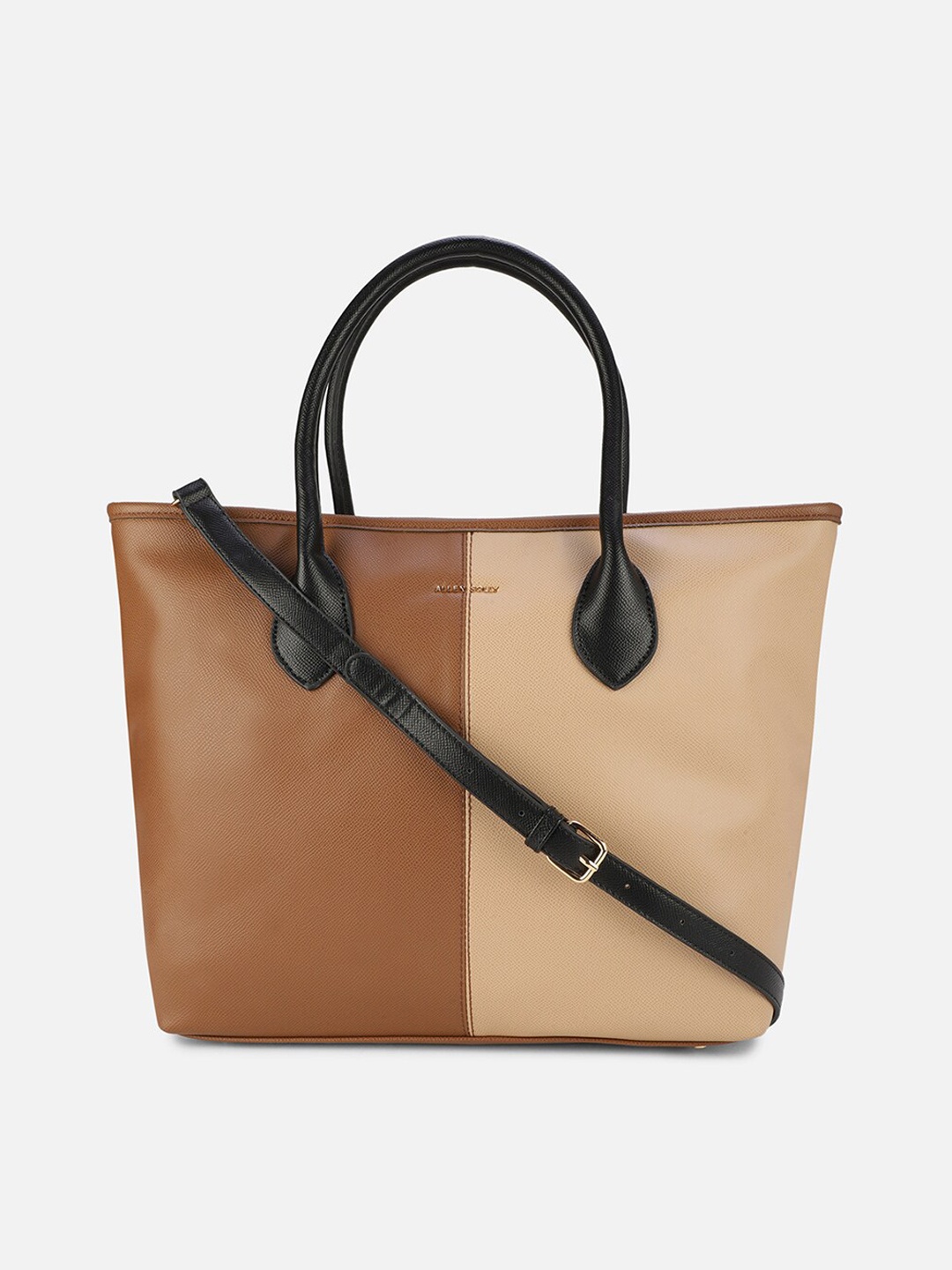 

Allen Solly Brown Colourblocked PU Structured Handheld Bag