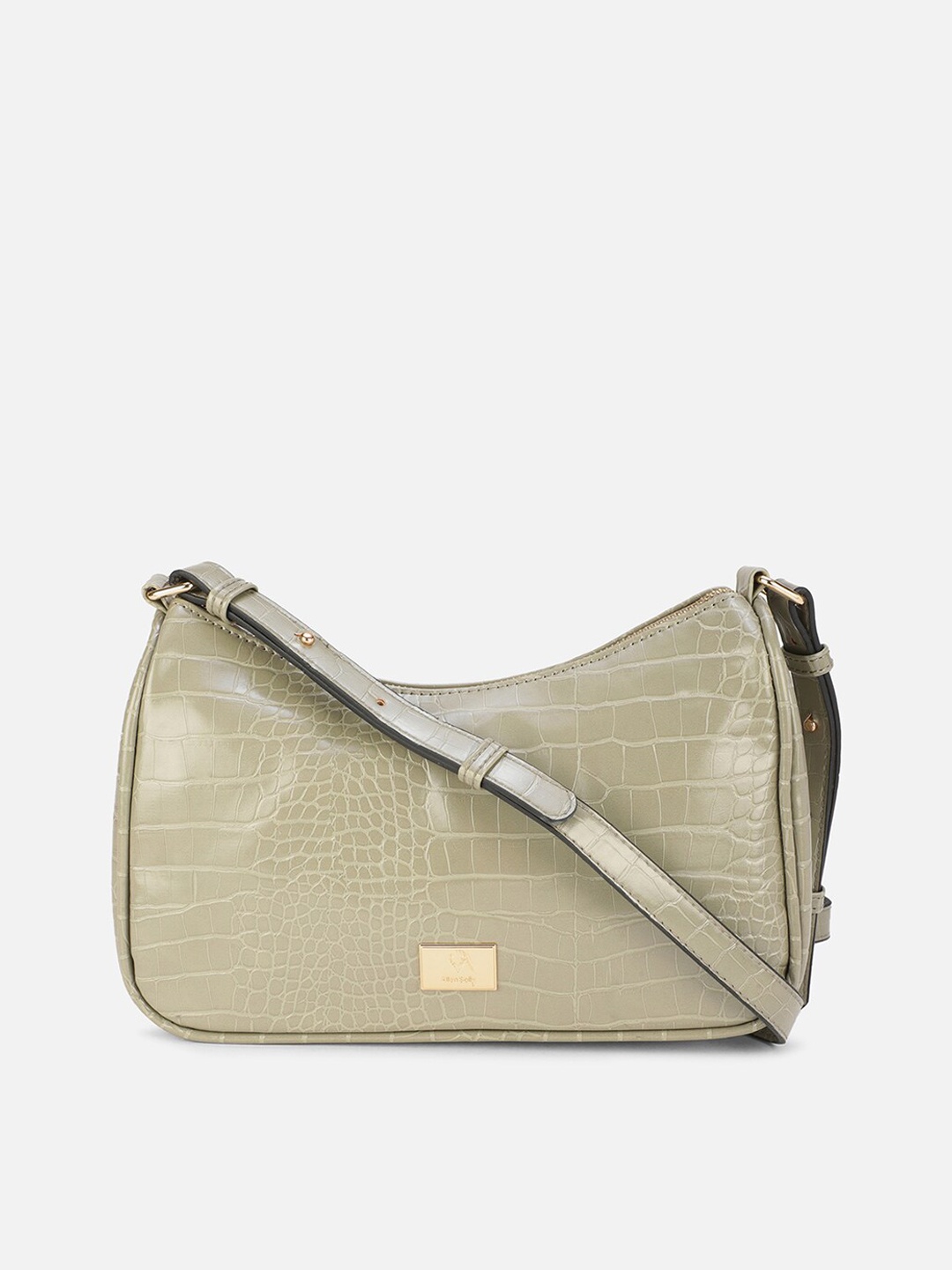 

Allen Solly Khaki Animal Textured PU Half Moon Sling Bag with Fringed