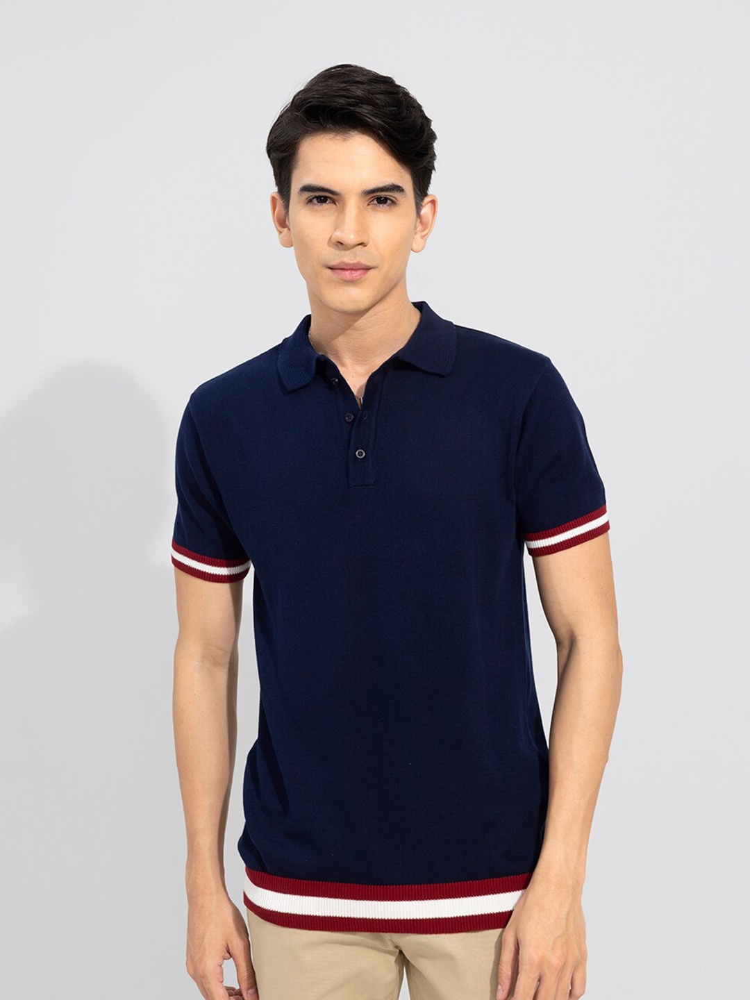 

Snitch Men's Blue Polo Collar Slim Fit T-shirt